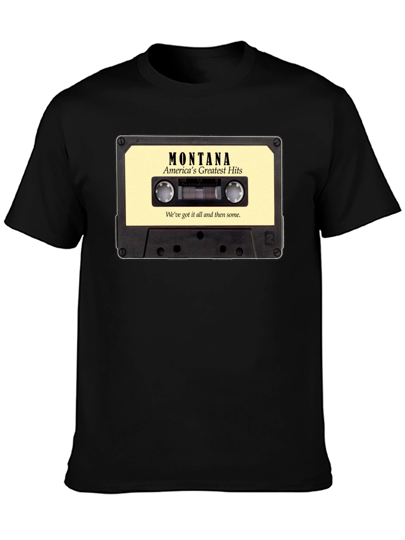 Black Montana's Greatest Hits Cassette Tape Graphic T-Shirt view 3