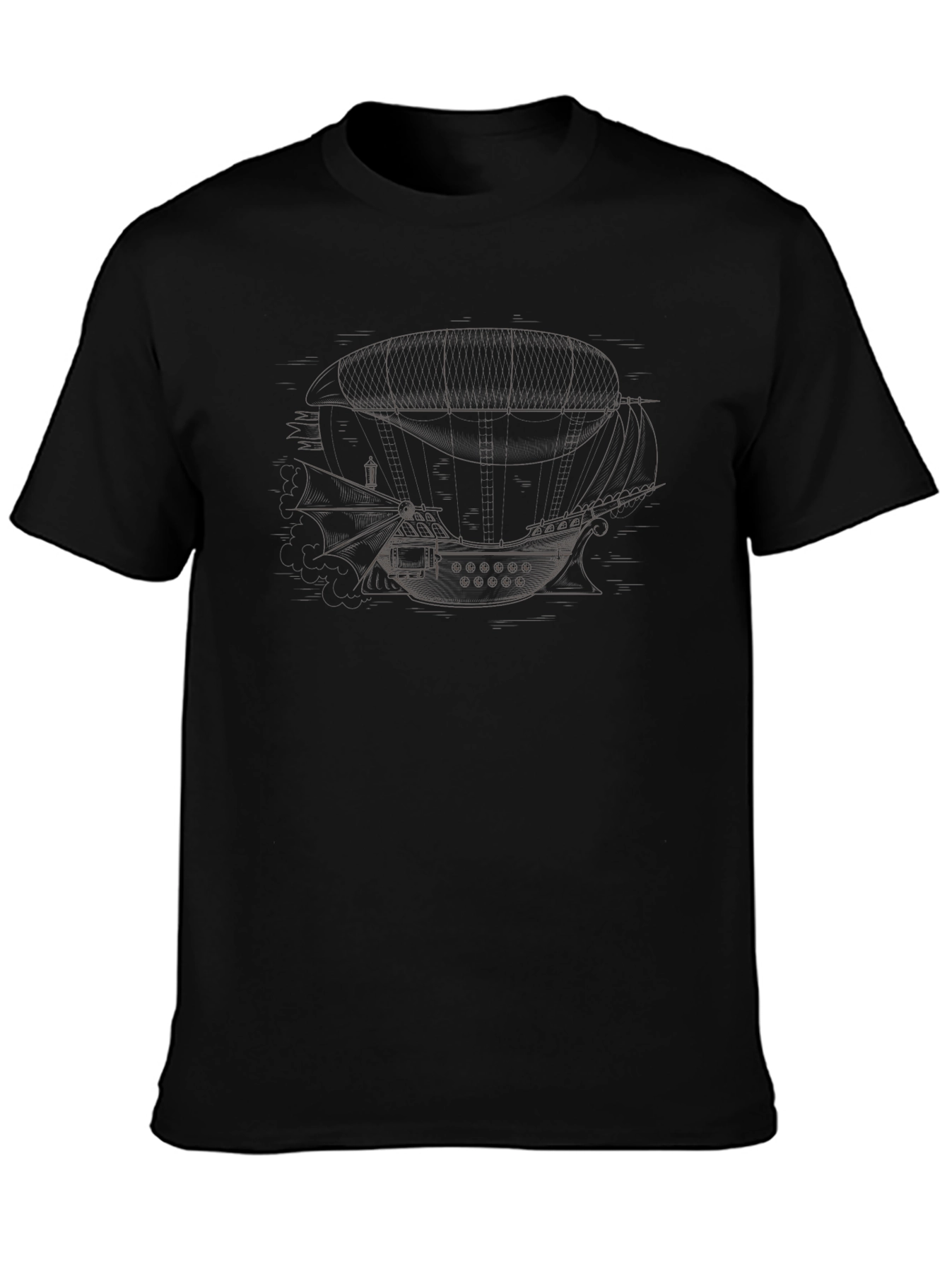 Black Steampunk Airship Graphic T-Shirt - Unique Design view 3