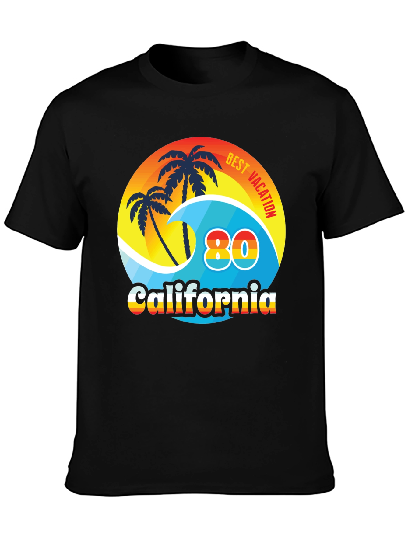 Black California 80's Best Vacation T-Shirt view 3