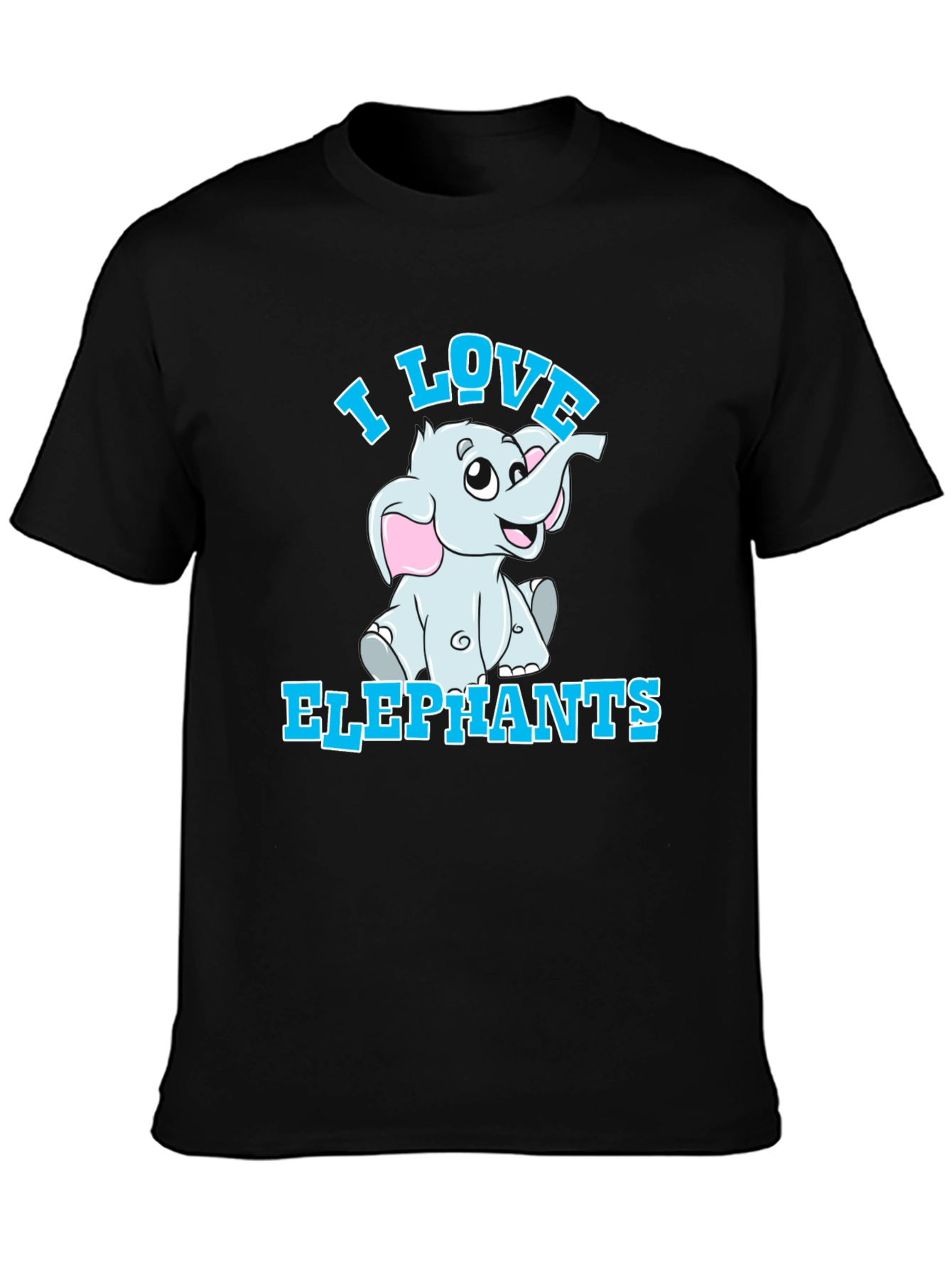 Black I Love Elephants T-Shirt - Cute Cartoon Graphic Tee view 3