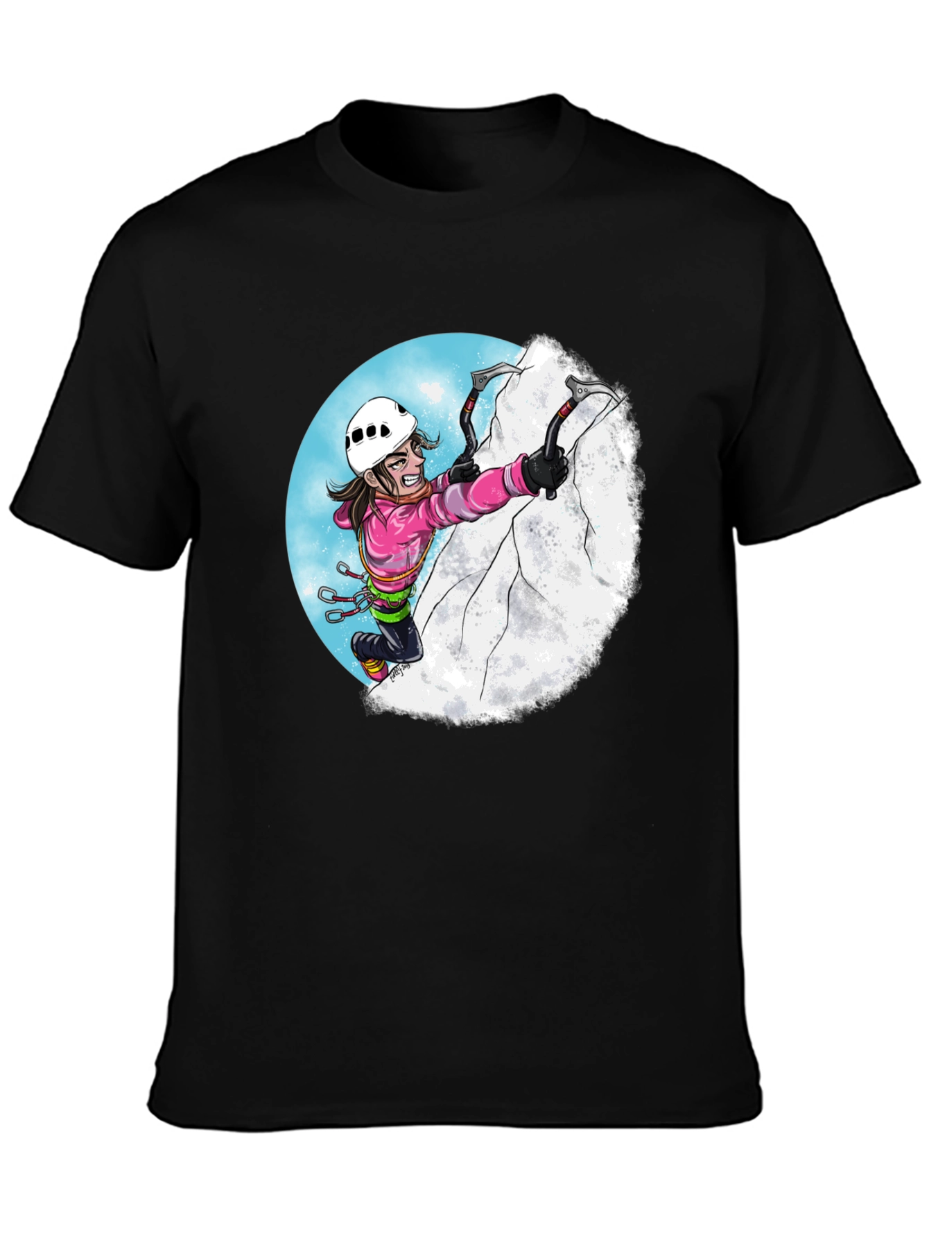 Black Climbing Cartoon Graphic Tee view 3