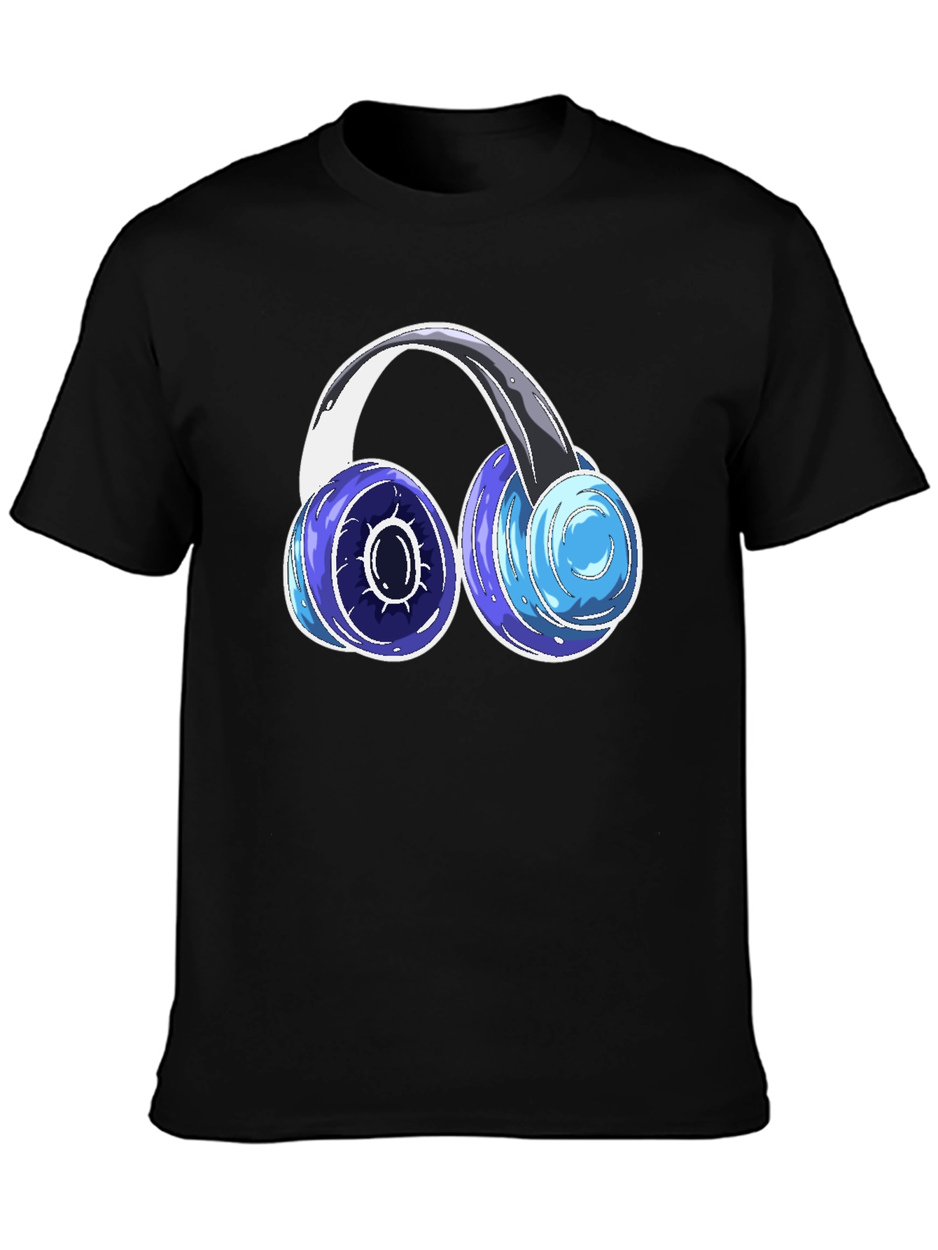 Black Cool Headphones Graphic Tee - Black Cotton Blend view 3