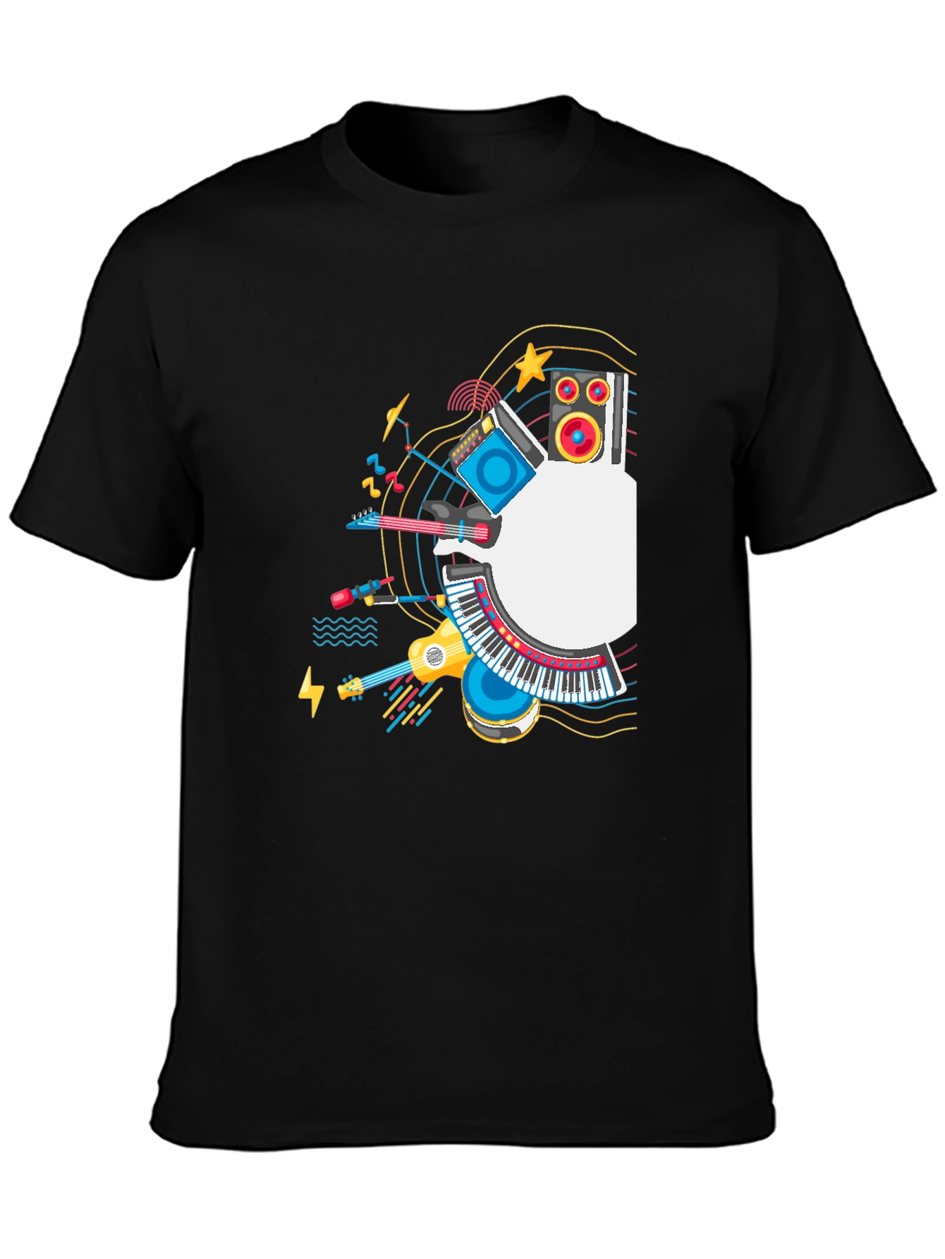 Black Musical Instruments Graphic Black T-Shirt view 3