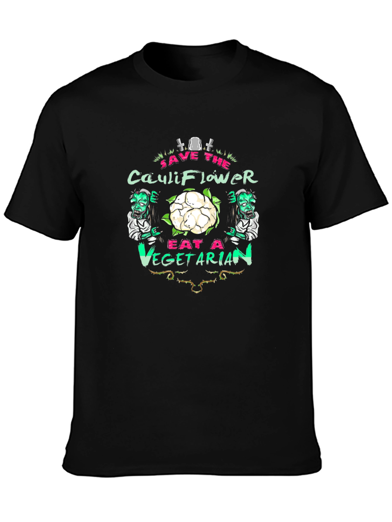 Black Save the Cauliflower Eat A Vegetarian Graphic T-Shirt view 3
