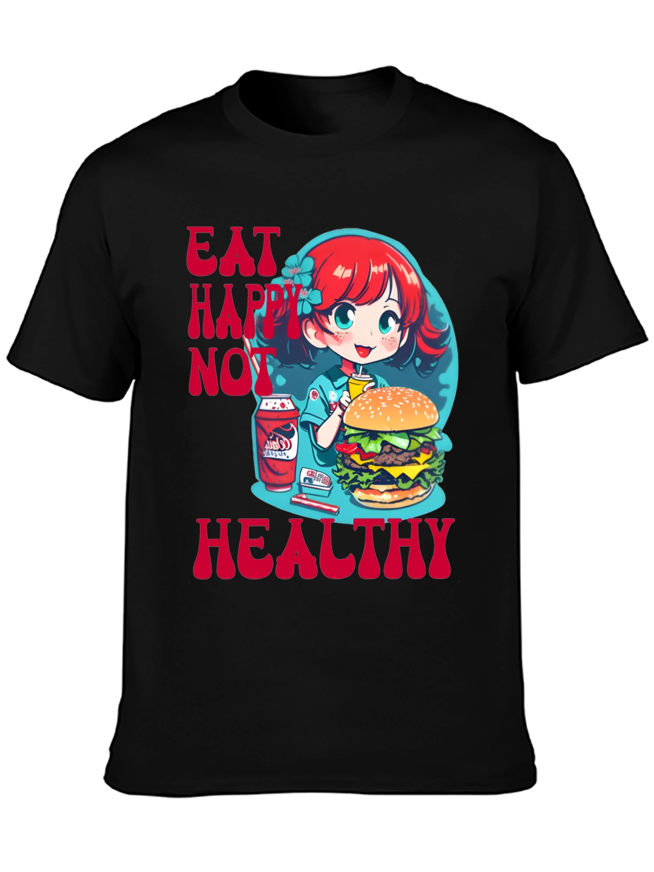 Black Eat Happy Not Healthy Graphic Tee view 3