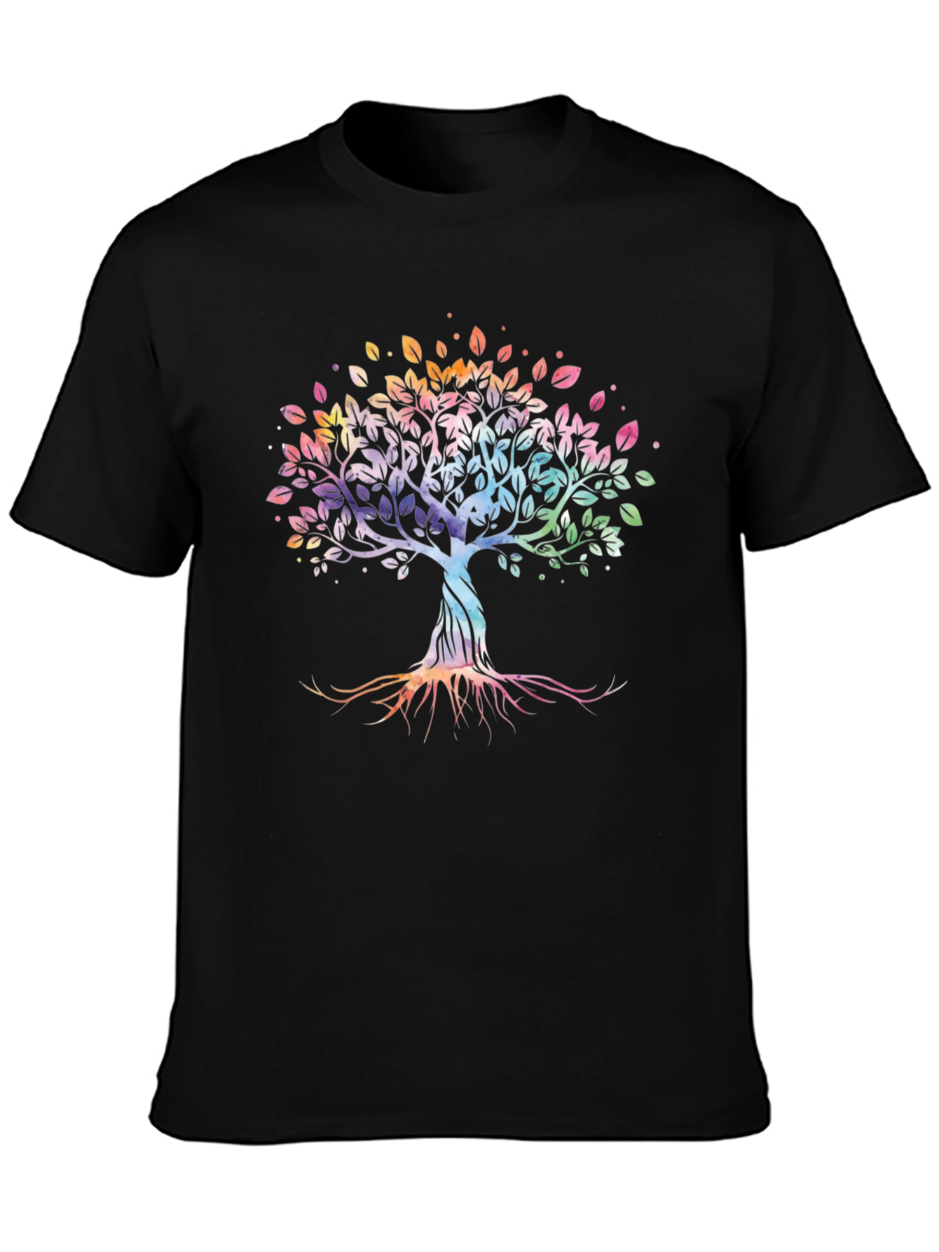 Black Watercolor Tree of Life Black T-Shirt view 3