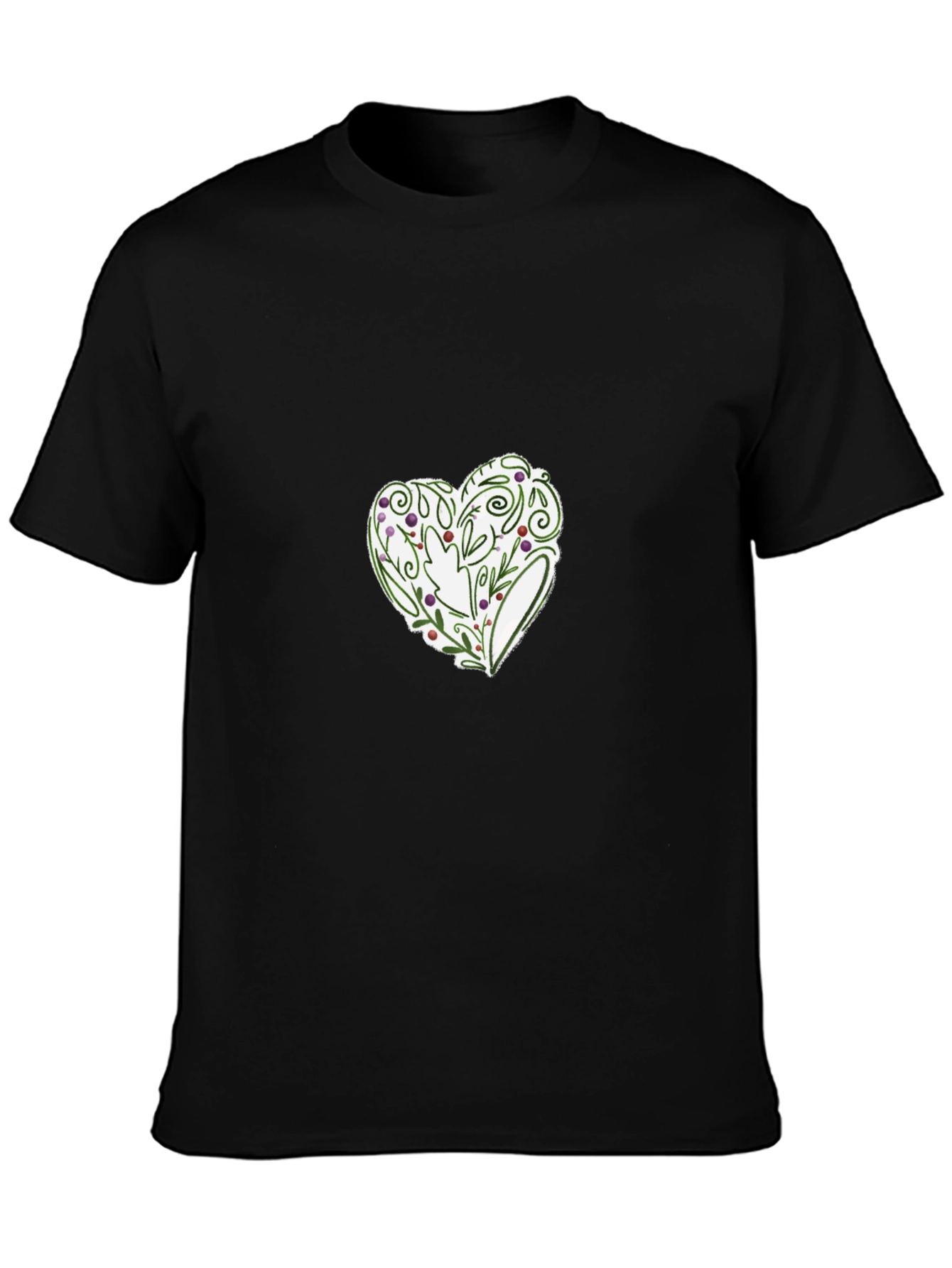 Black Floral Heart Graphic Tee - Stylish Black T-Shirt view 3