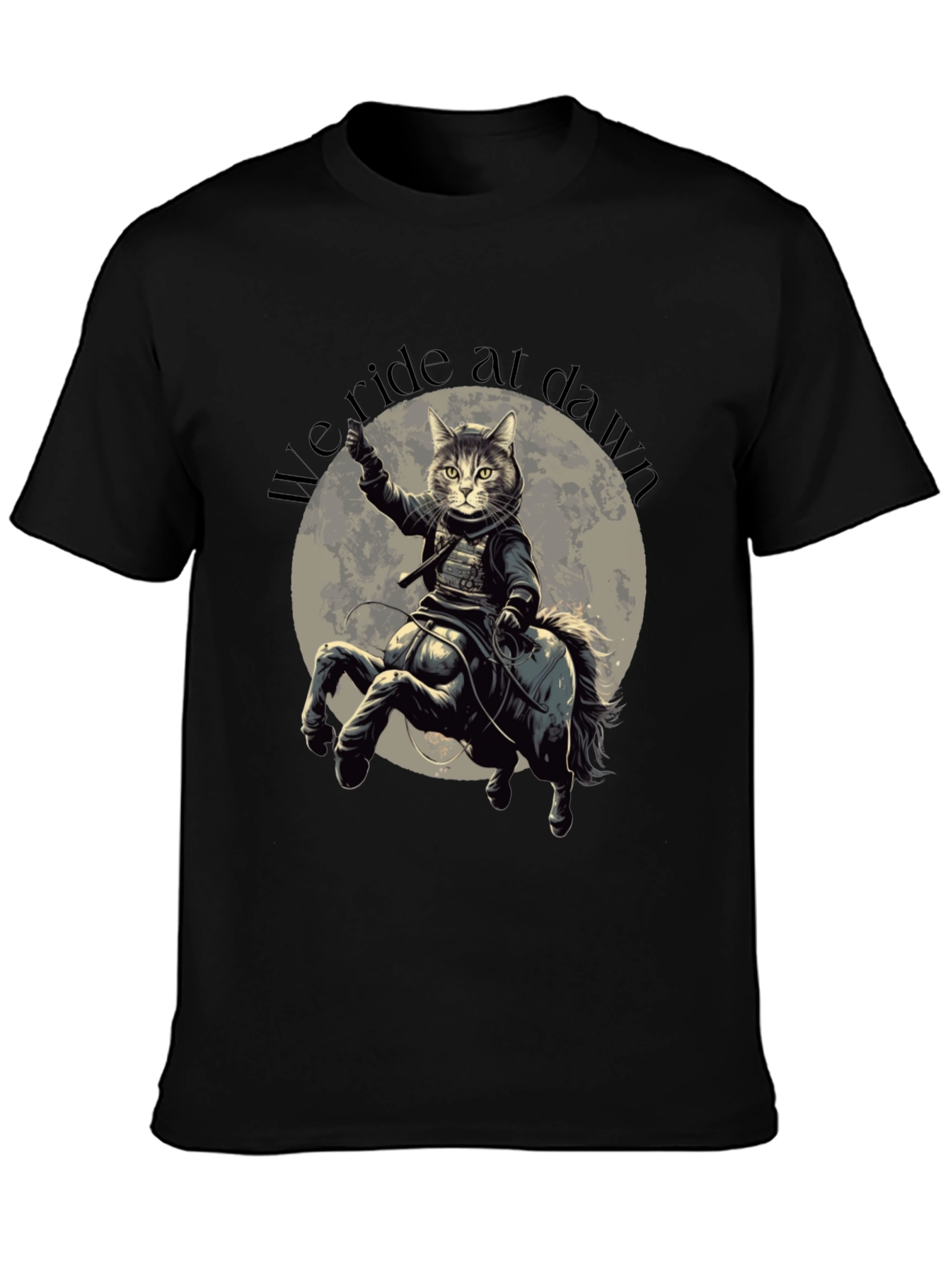 Black We Ride at Dawn Cat Centaur Graphic T-Shirt view 3