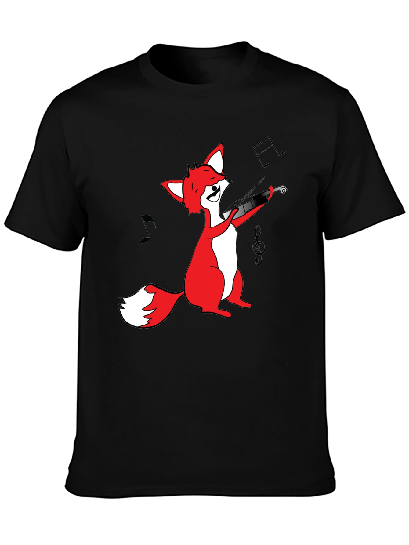 Black Fox Violinist T-Shirt - Black Graphic Tee view 3