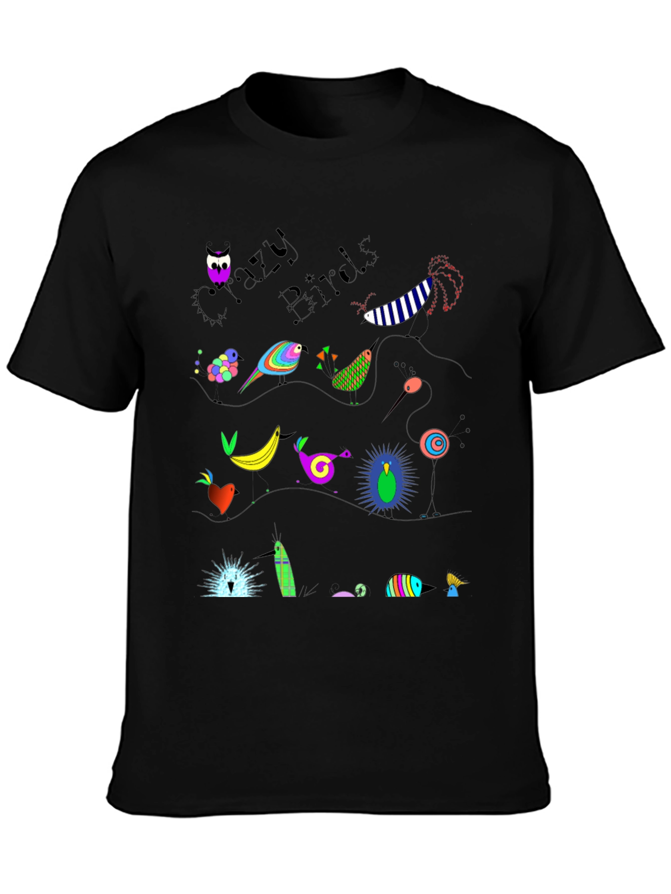 Black Crazy Birds Graphic T-Shirt view 3