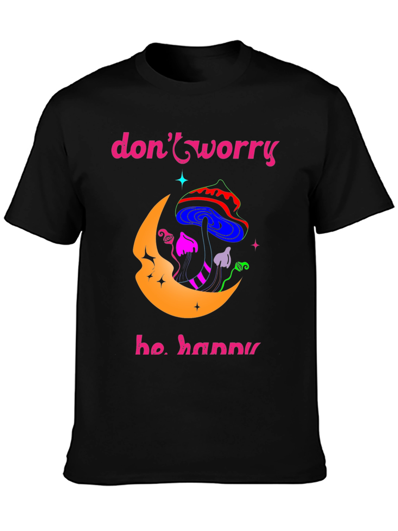 Black Don't Worry Be Happy Graphic T-Shirt view 3