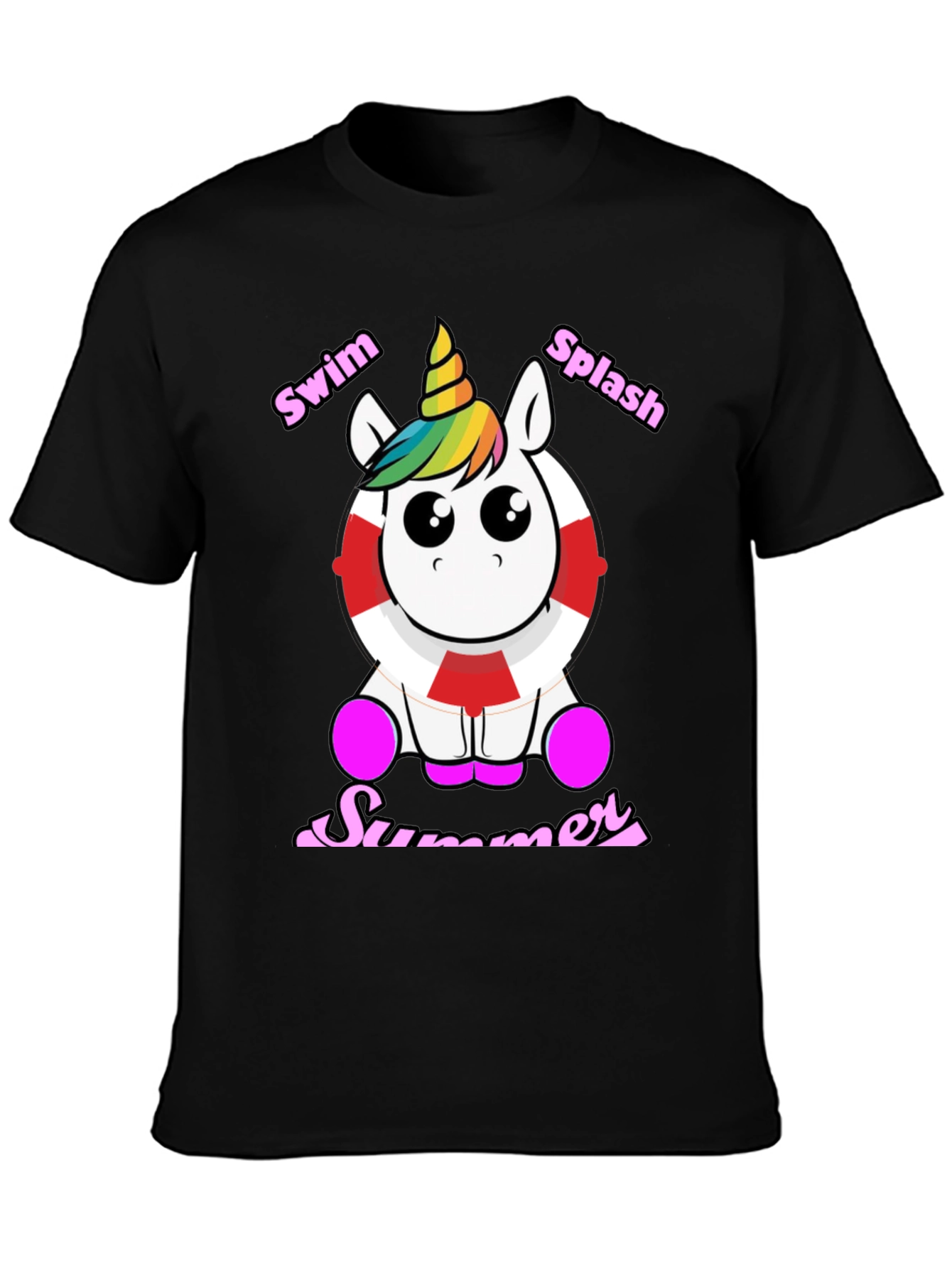 Black Swim Splash Summer Unicorn T-Shirt view 3