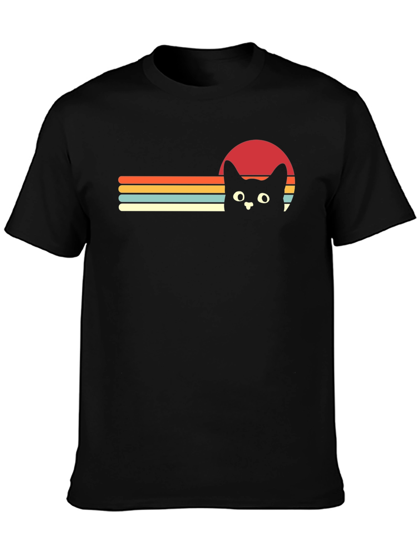 Black Retro Cat Sunset Graphic Tee - Black T-Shirt view 3