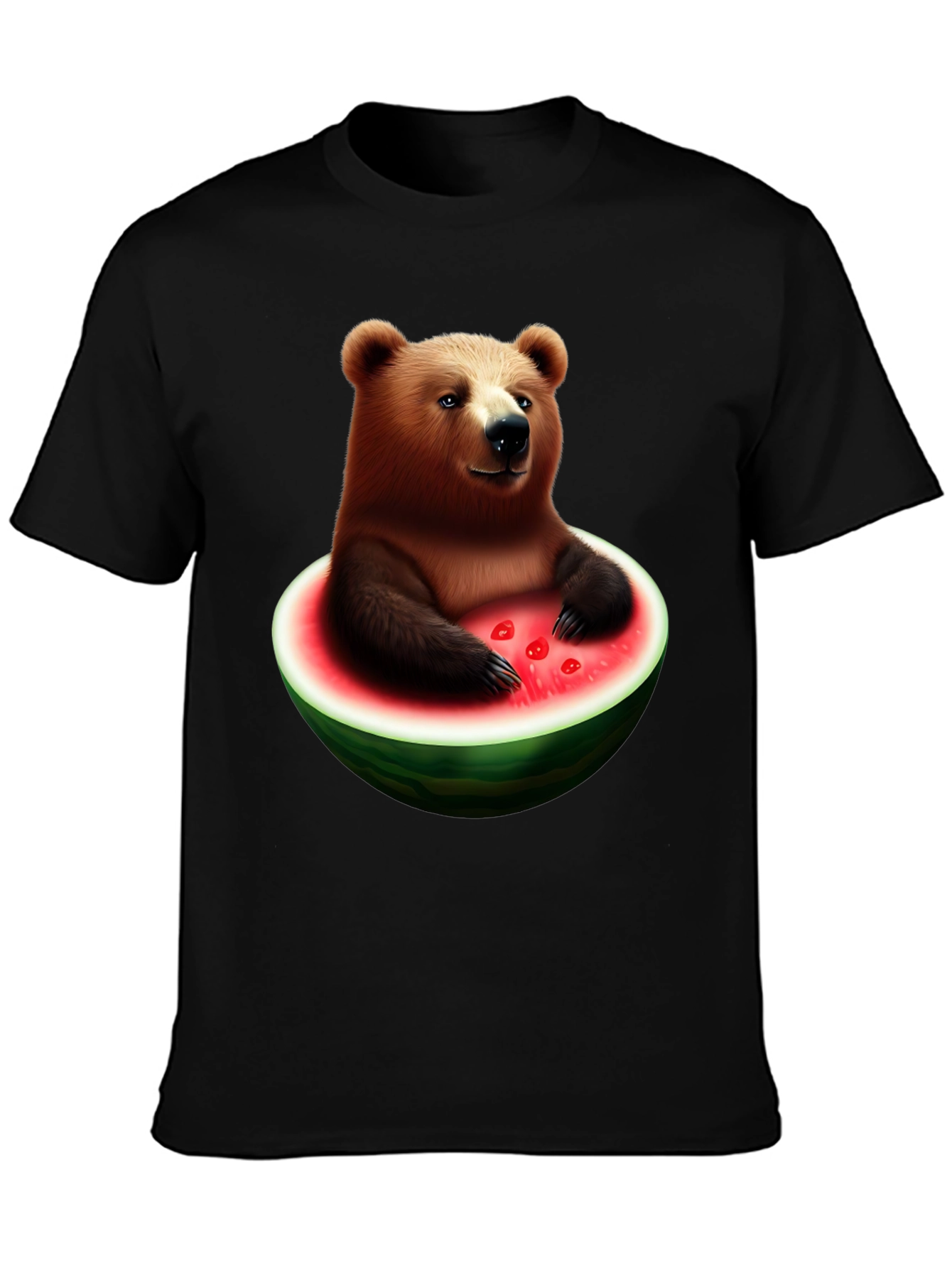 Black Bear in Watermelon Men's Black T-Shirt view 3
