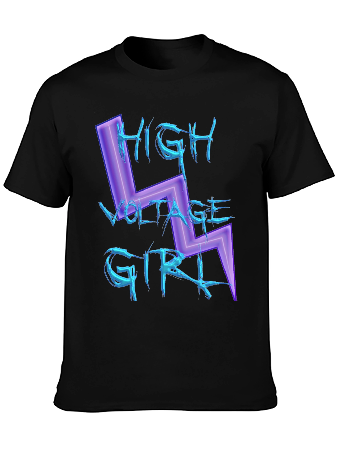 Black High Voltage Girl Graphic Print Black T-Shirt view 3