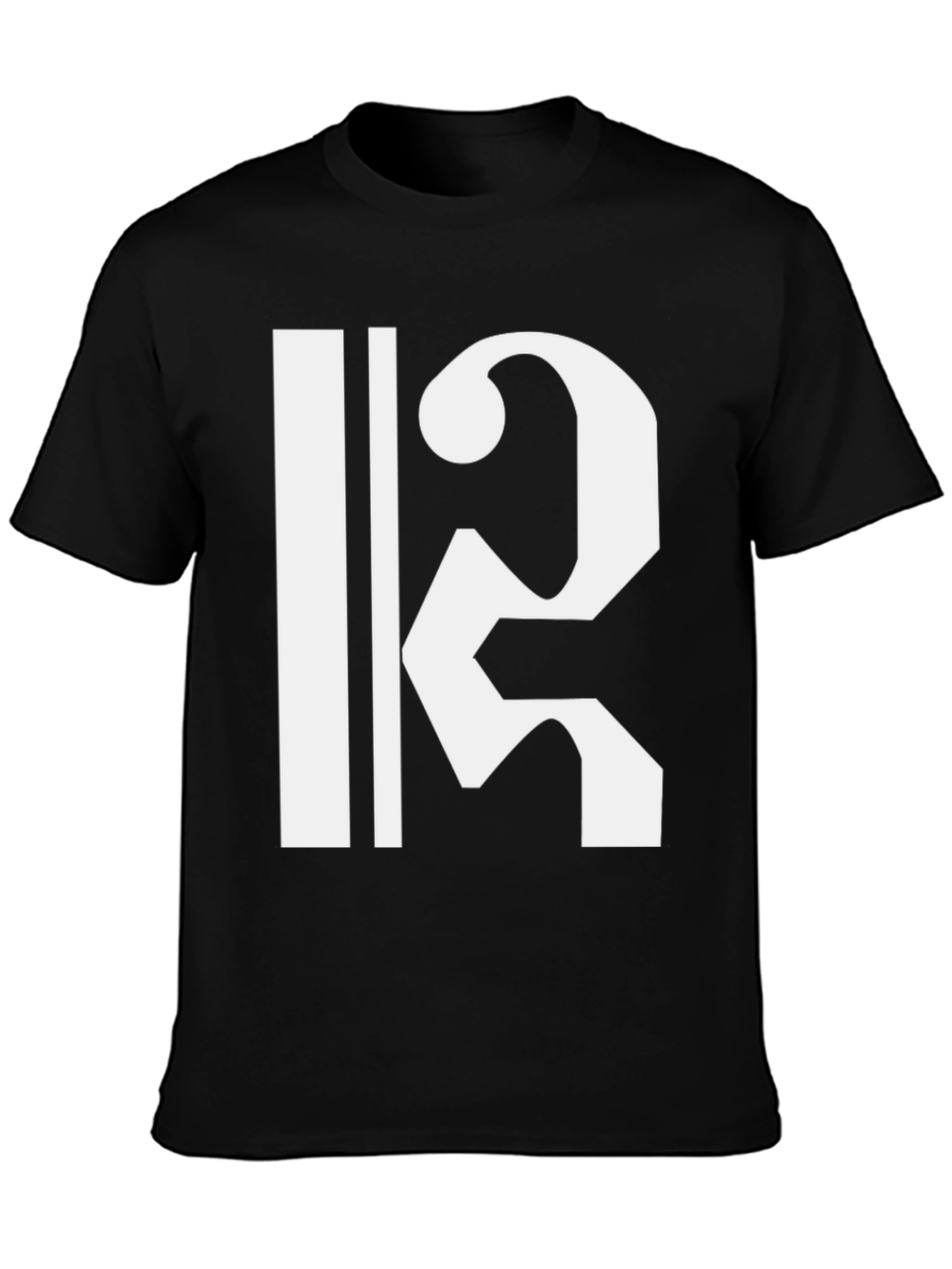 Black Bold Black T-Shirt with White Musical Clef Design view 3