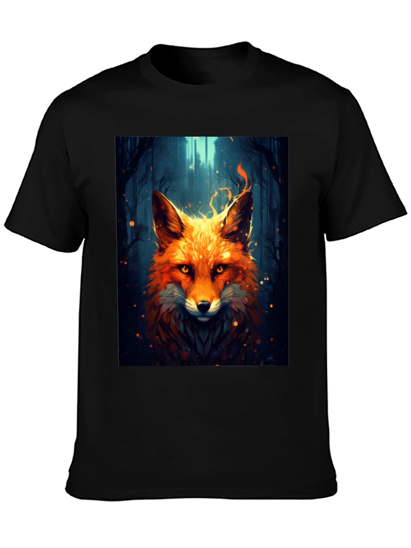 Black Fiery Fox Graphic Tee - Bold Animal Print Shirt view 3