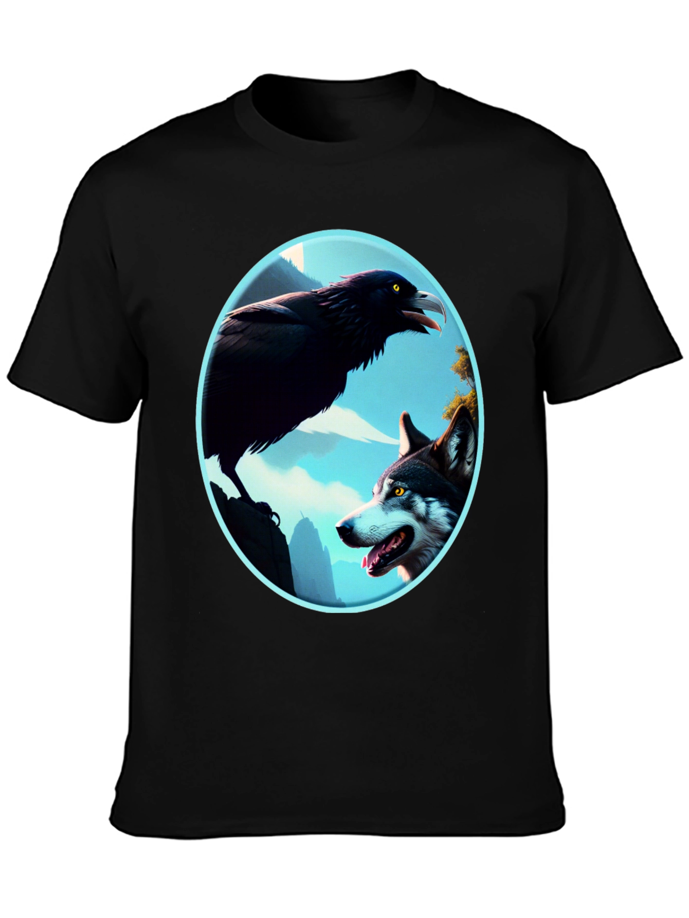 Black Raven and Wolf Graphic Tee view 3