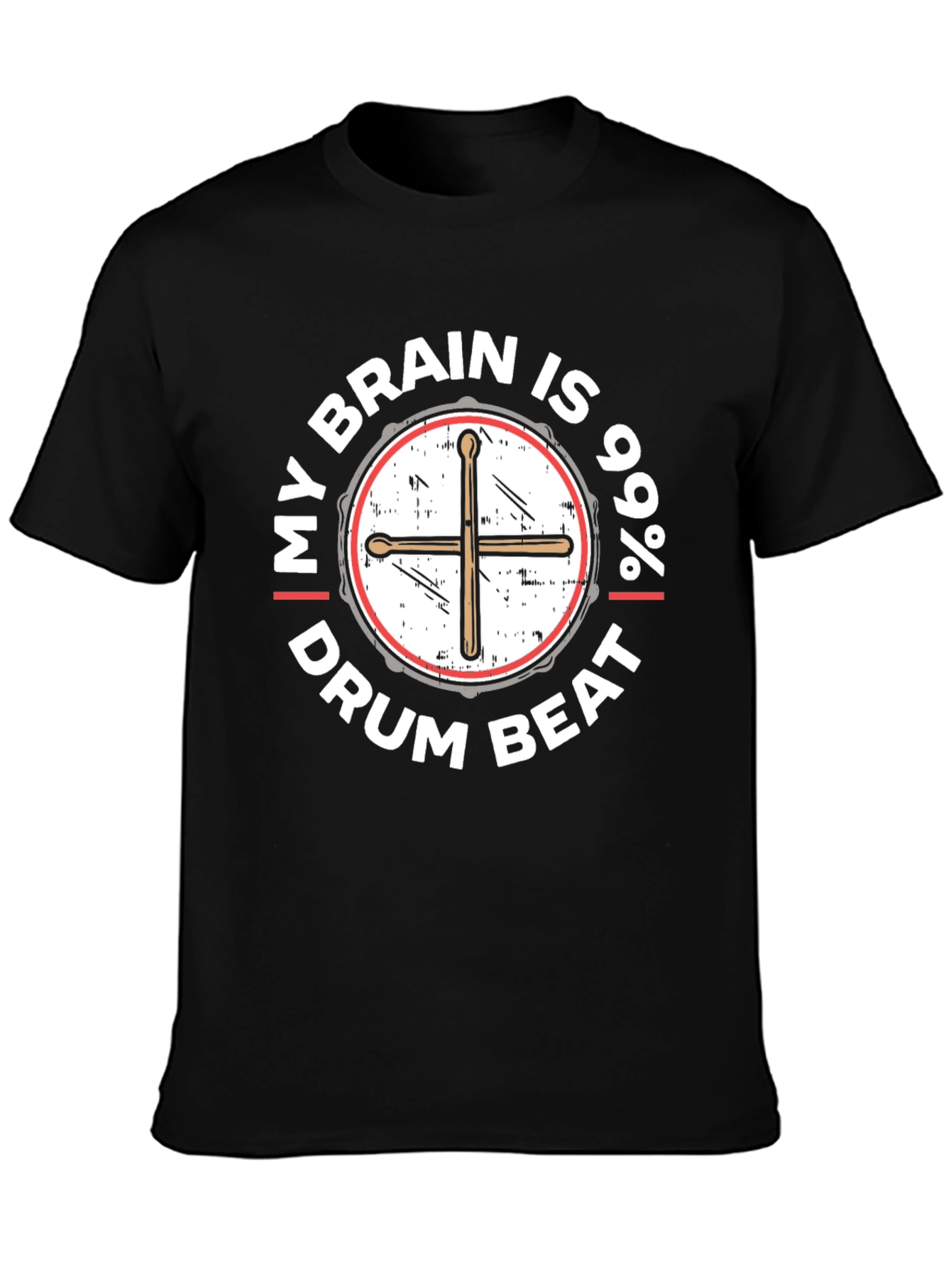 Black Drum Beat Brain T-Shirt - Musician Tee view 3