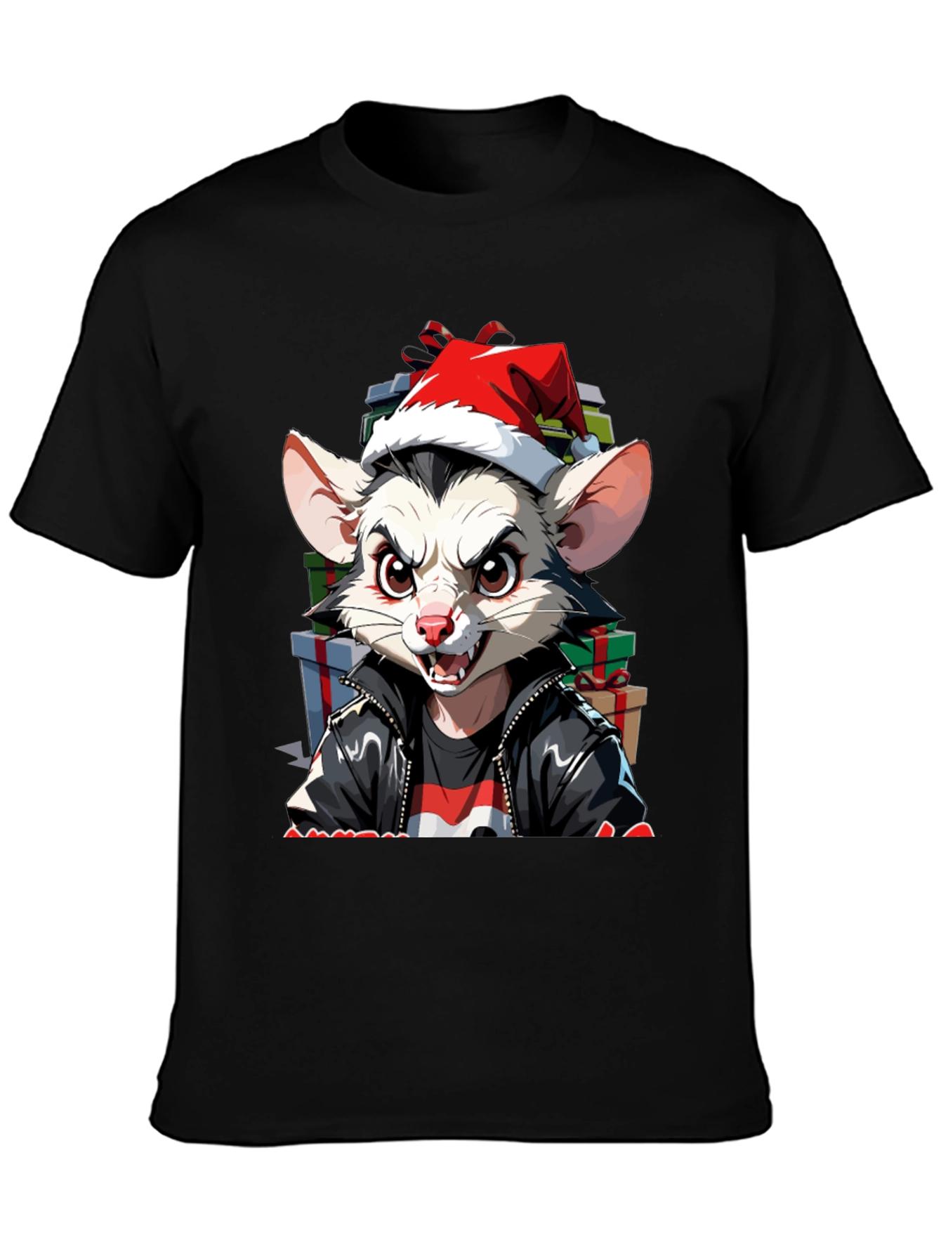 Black Festive Opossum Tee - Holiday Style view 3