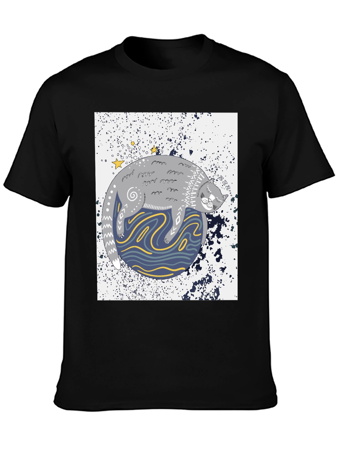 Black Cosmic Cat Black Graphic Tee view 3