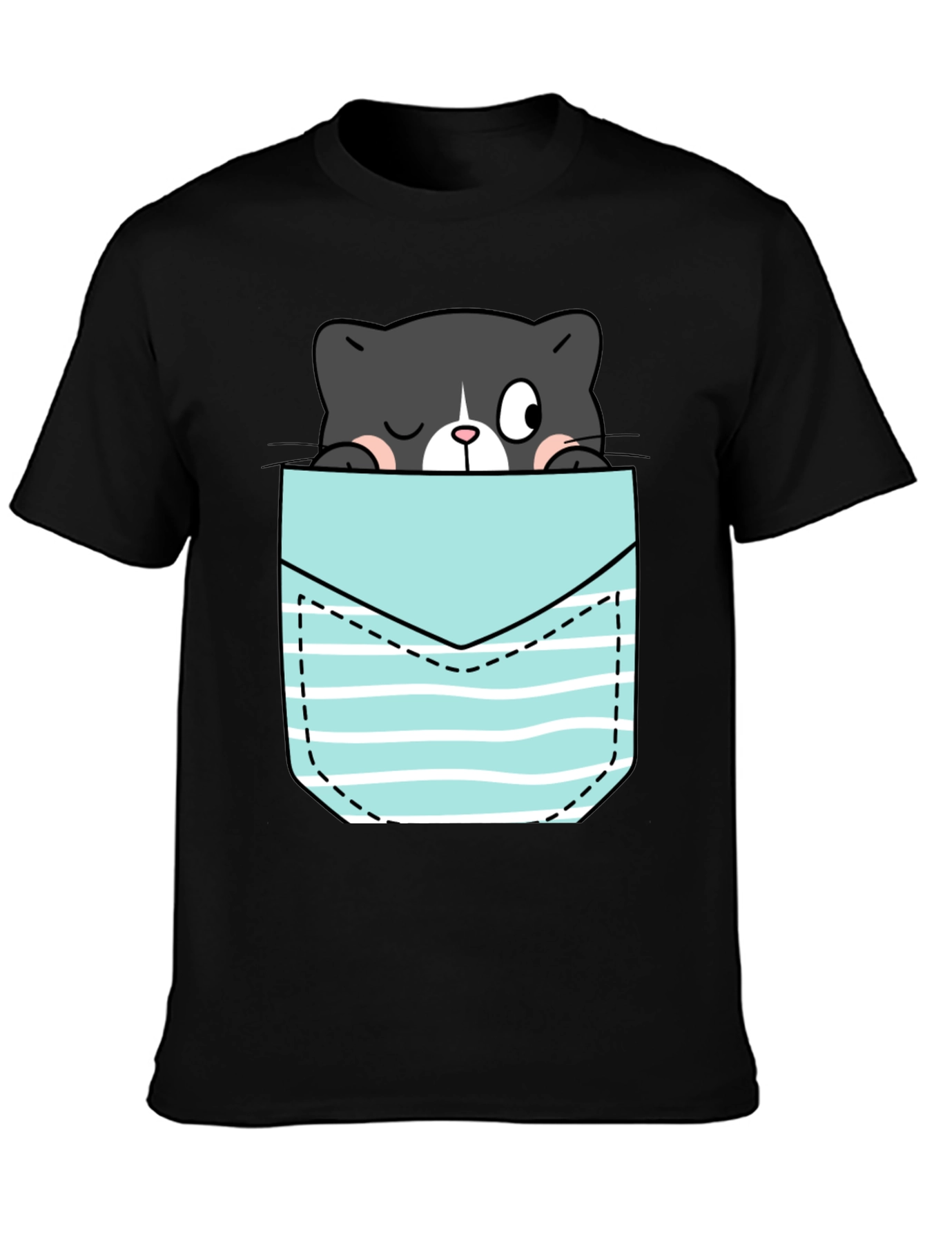 Black Black T-Shirt with Peek-a-Boo Cat Pocket Design view 3