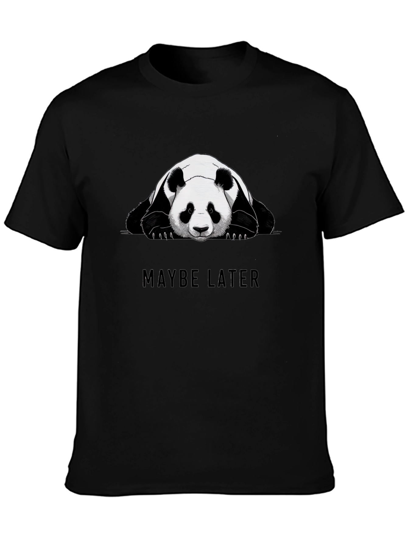 Black Lazy Panda Graphic Tee - "Maybe Later" Black Cotton T-Shirt view 3