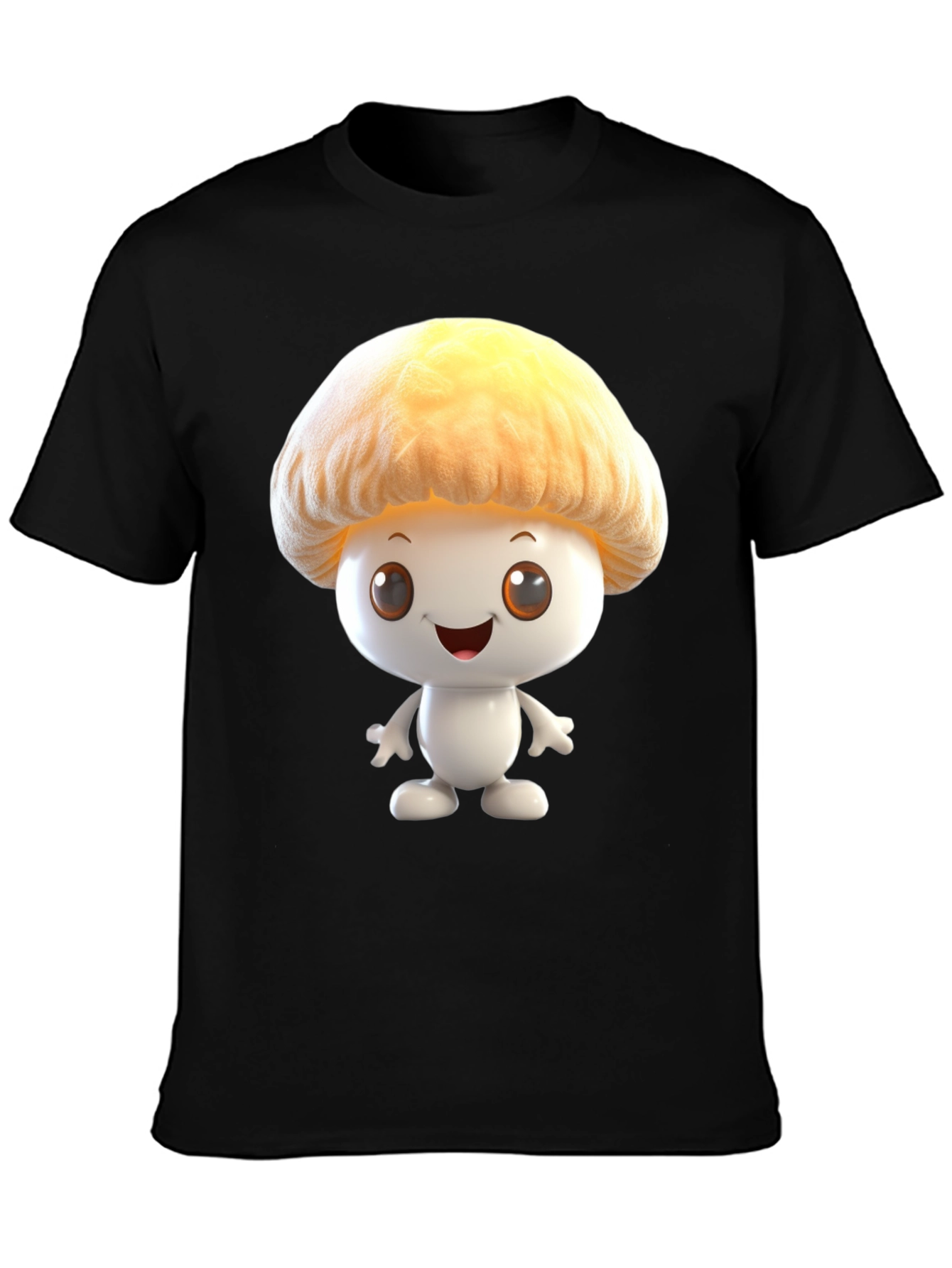 Black Mushroom Cartoon Graphic Tee - Black Cotton Blend Shirt view 3