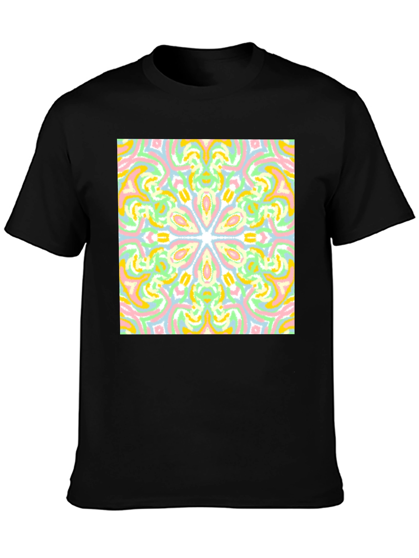 Black Colorful Mandala Graphic Tee - Black Cotton Casual T-Shirt view 3