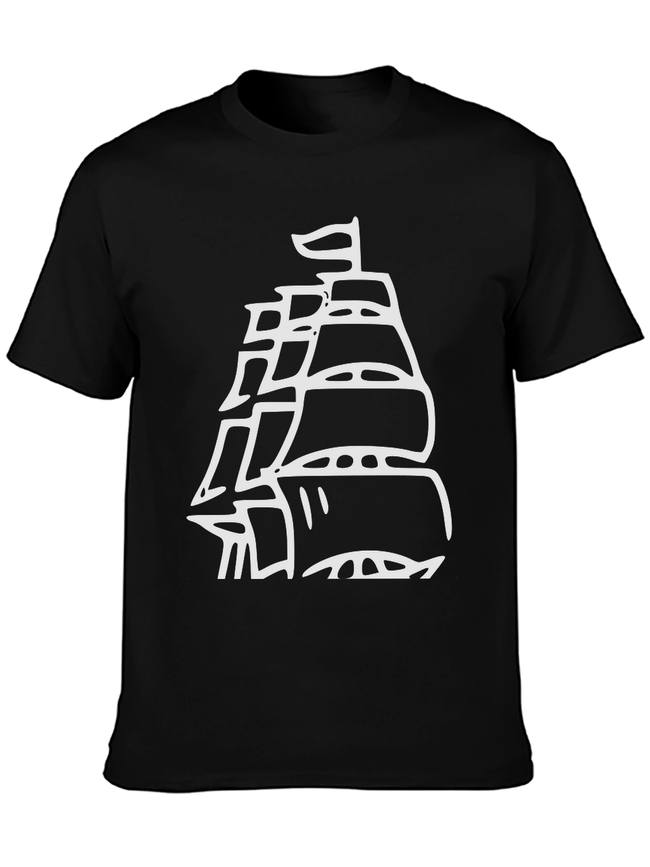 Black Black T-Shirt with White Ship Graphic view 3