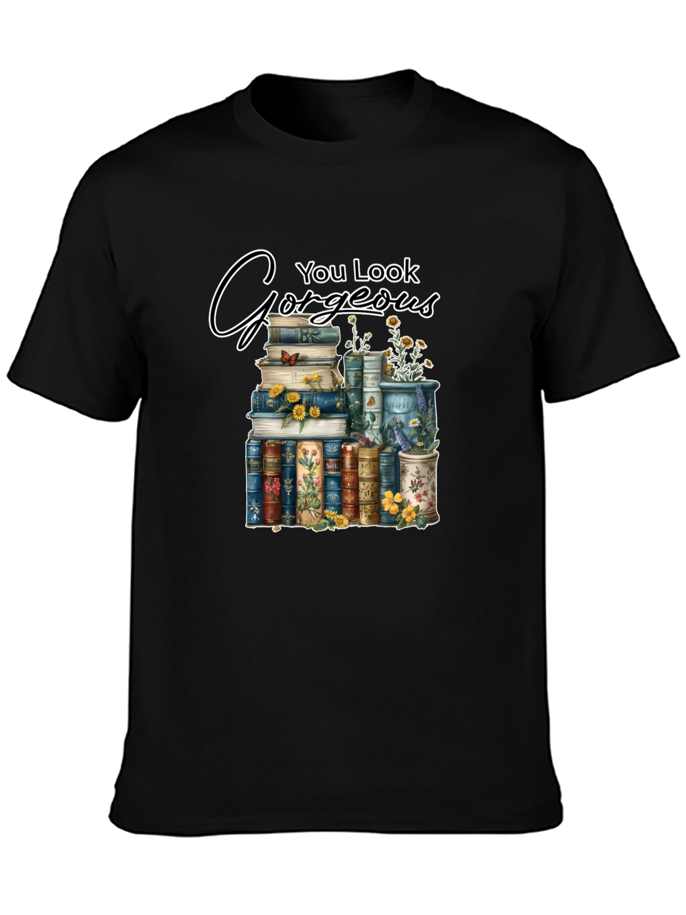 Black Gorgeous Book Stack T-Shirt view 3