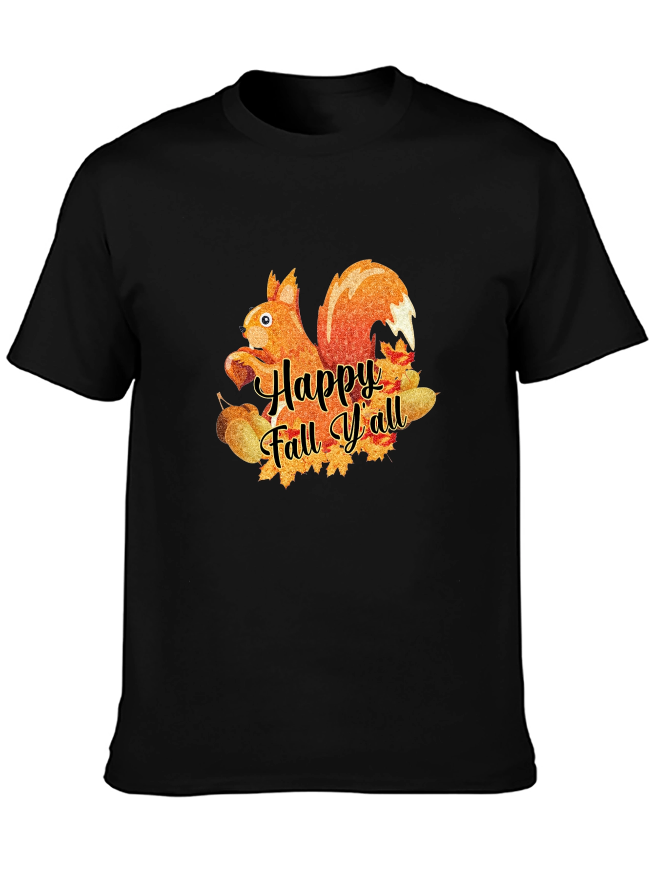 Black Happy Fall Y'all Squirrel T-Shirt view 3