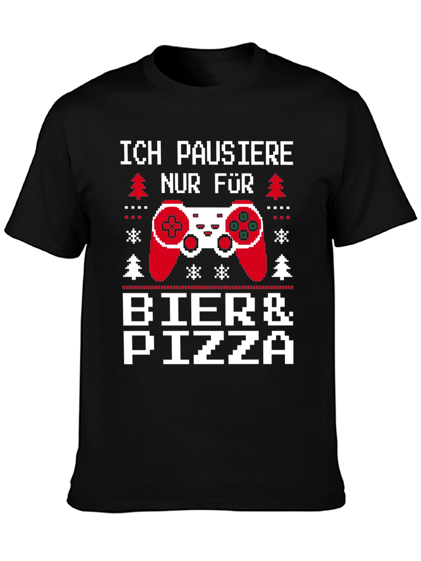 Black Gamer Beer & Pizza T-Shirt - Ich Pausiere Nur Fur view 3