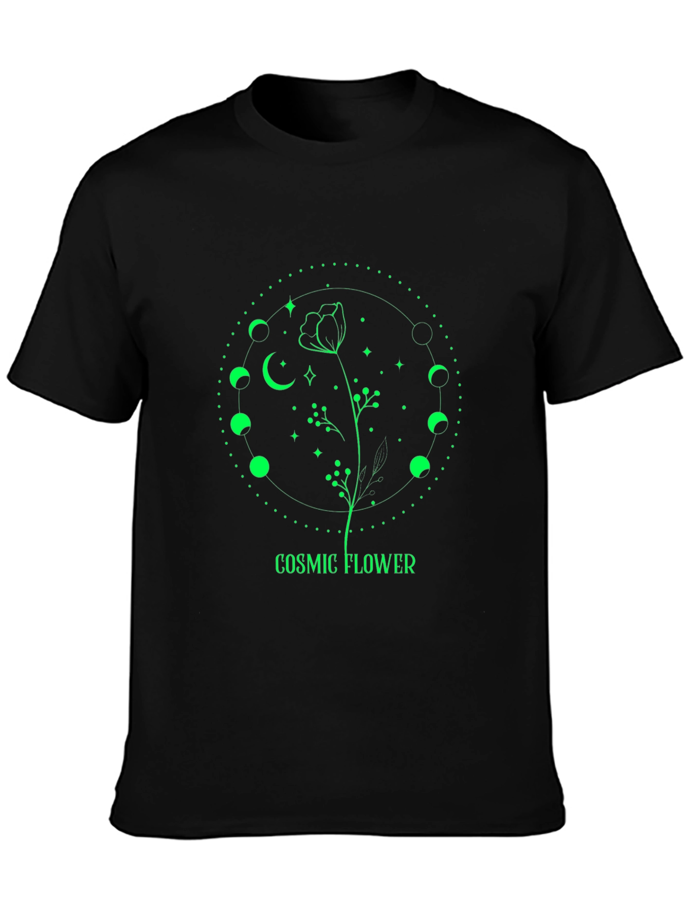 Black Cosmic Flower Graphic T-Shirt - Black Cotton Blend view 3