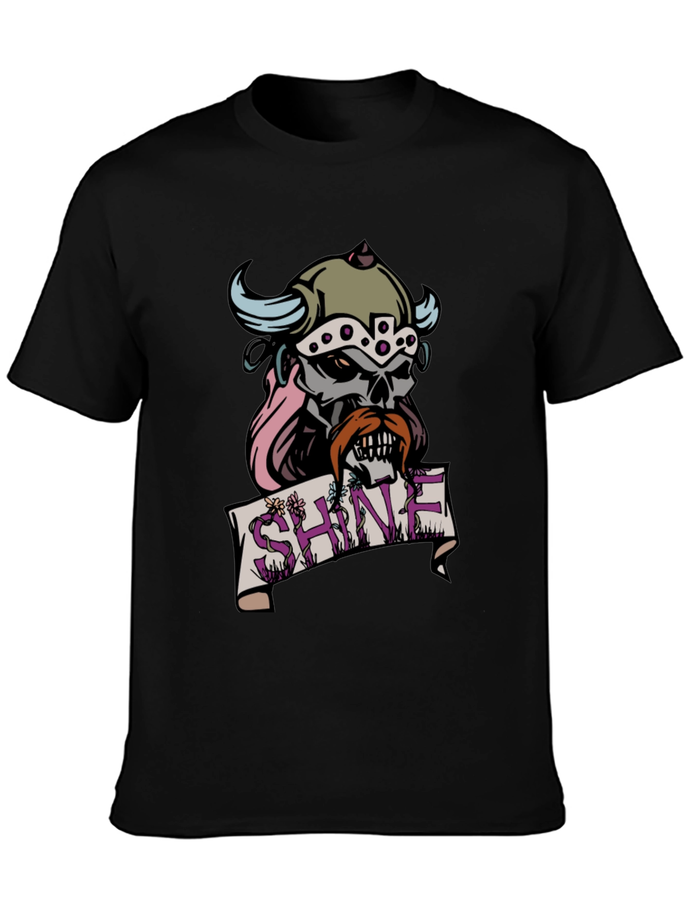 Black Viking Skull Graphic Tee - Shine view 3