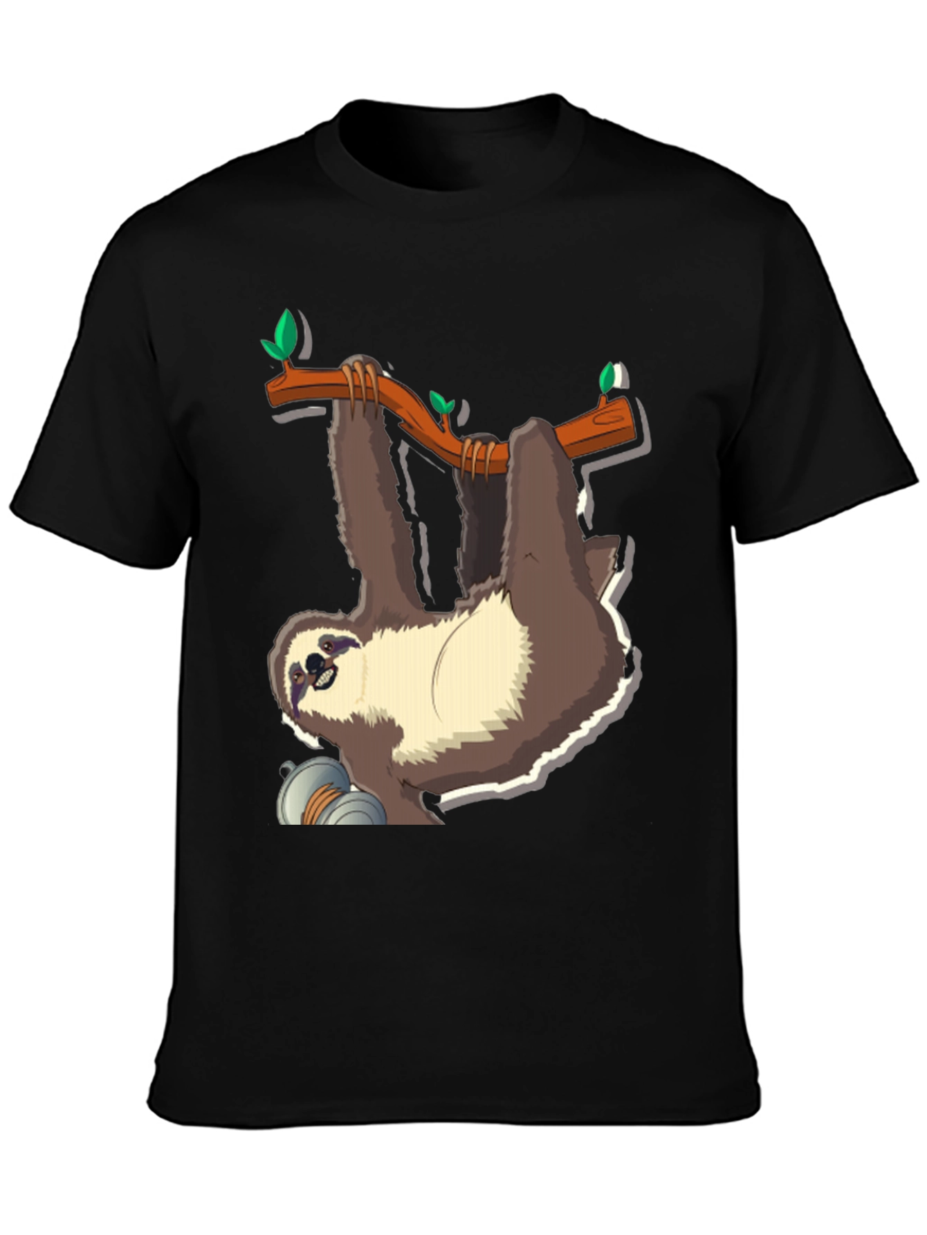 Black Sloth on Branch Graphic T-Shirt - Men's Black Tee view 3