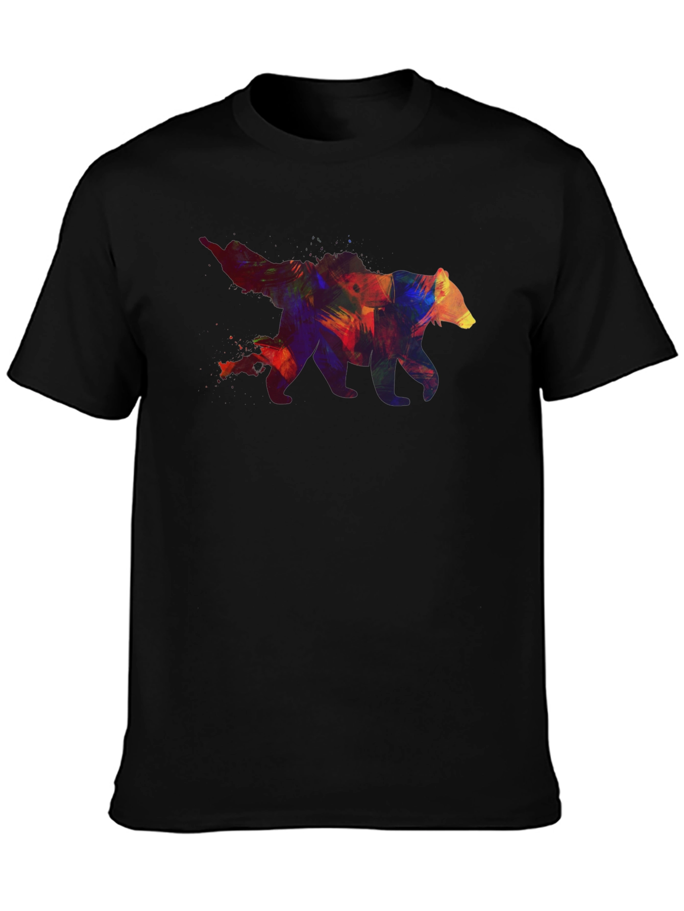 Black Colorful Bear Graphic Men's Black T-Shirt view 3
