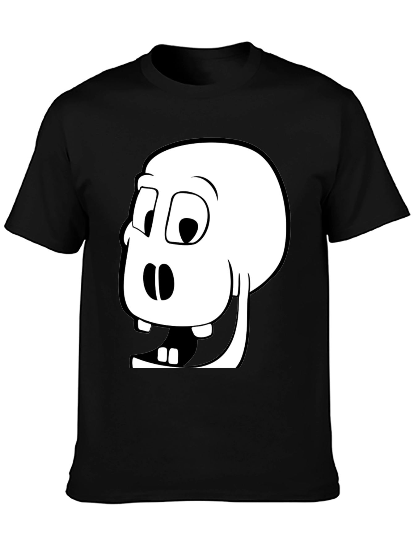 Black Funny Cartoon Skull Graphic Tee - Black Cotton Blend view 3
