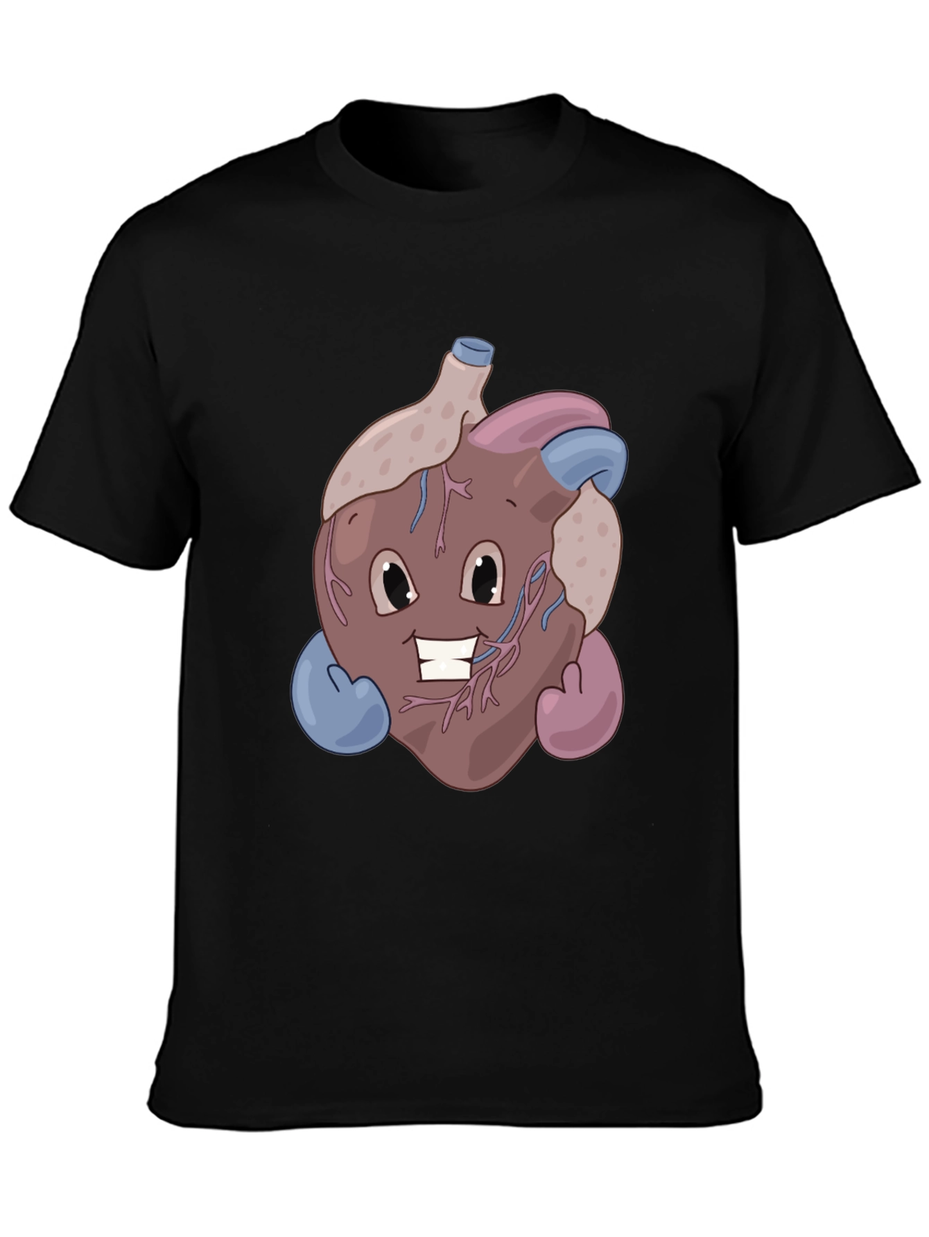 Black Funny Cartoon Heart T-Shirt - Anatomically Awesome! view 3