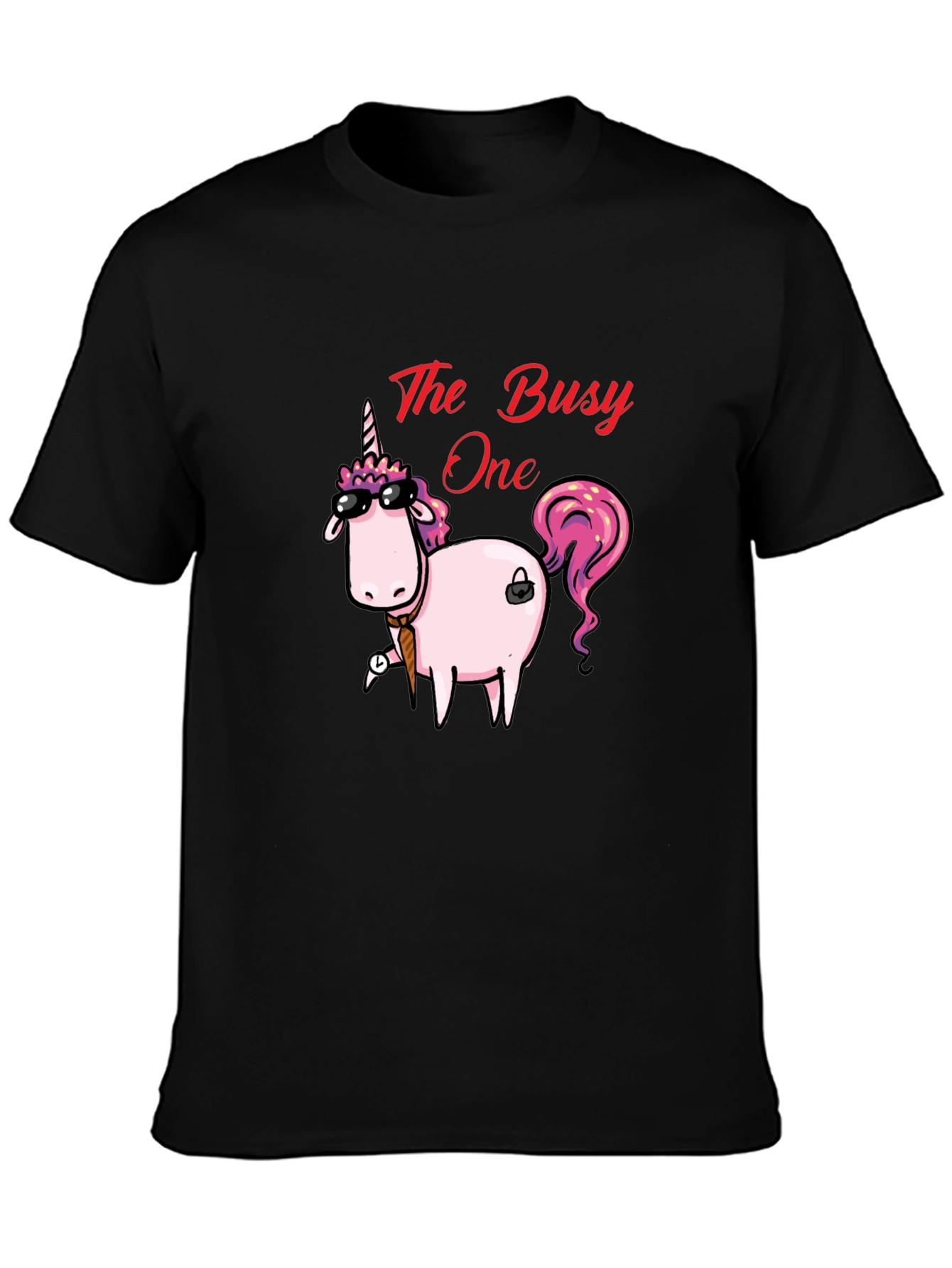 Black The Busy One Unicorn Graphic T-Shirt view 3