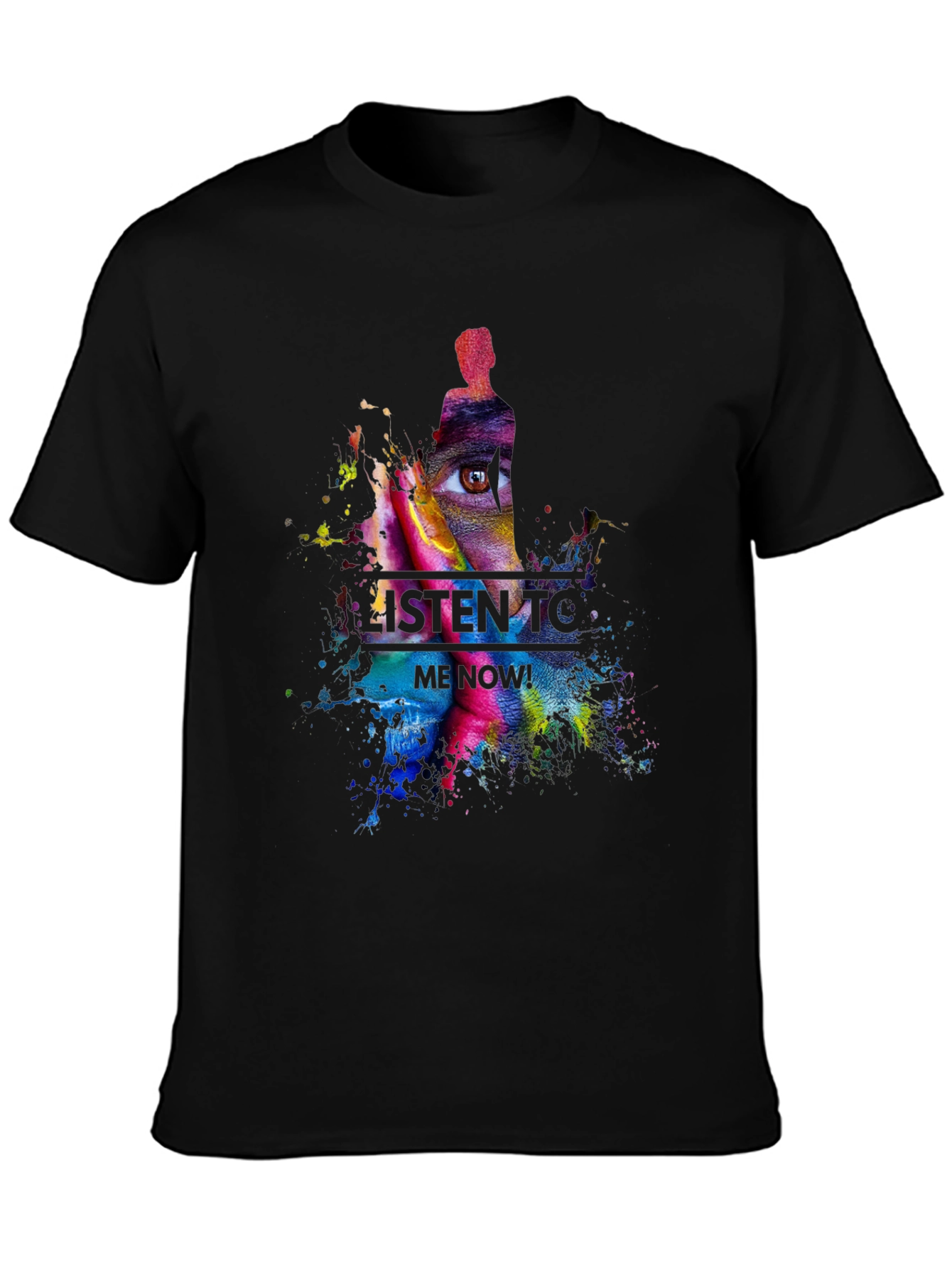 Black Abstract Art Tee - Listen to Me Now! Black T-Shirt view 3