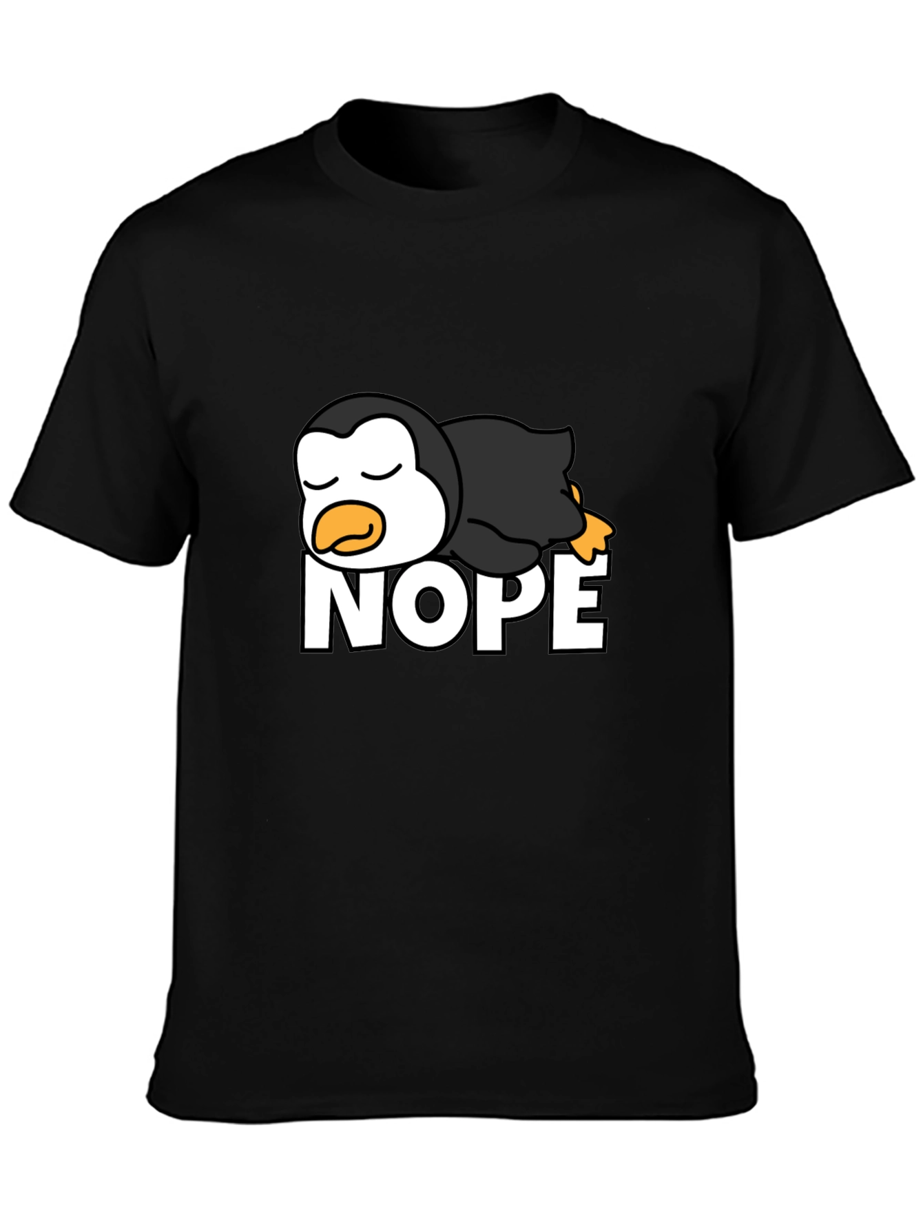 Black Nope Penguin T-Shirt - Funny Lazy Bird Tee view 3