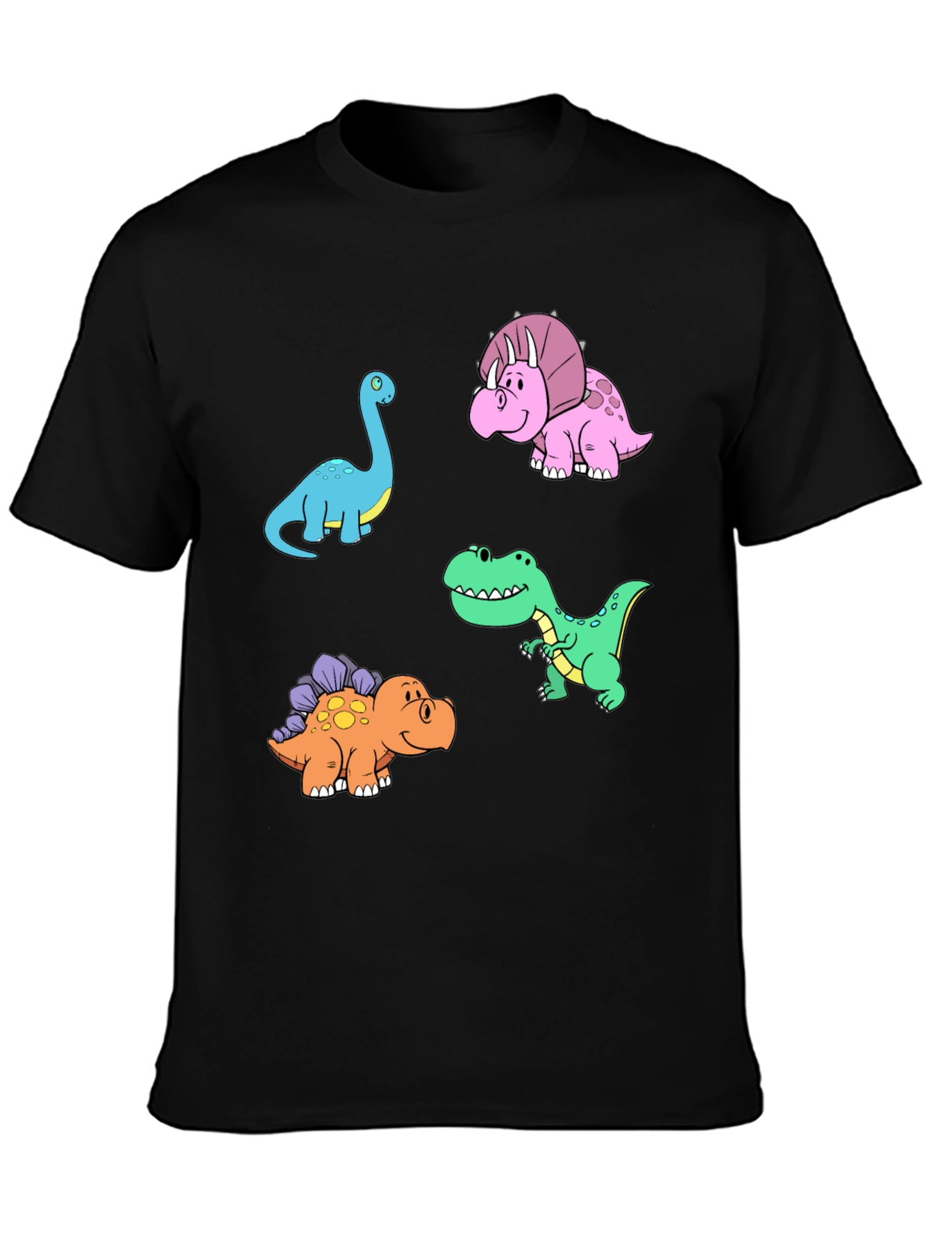 Black Dinosaur Cartoon Print Black T-Shirt view 3