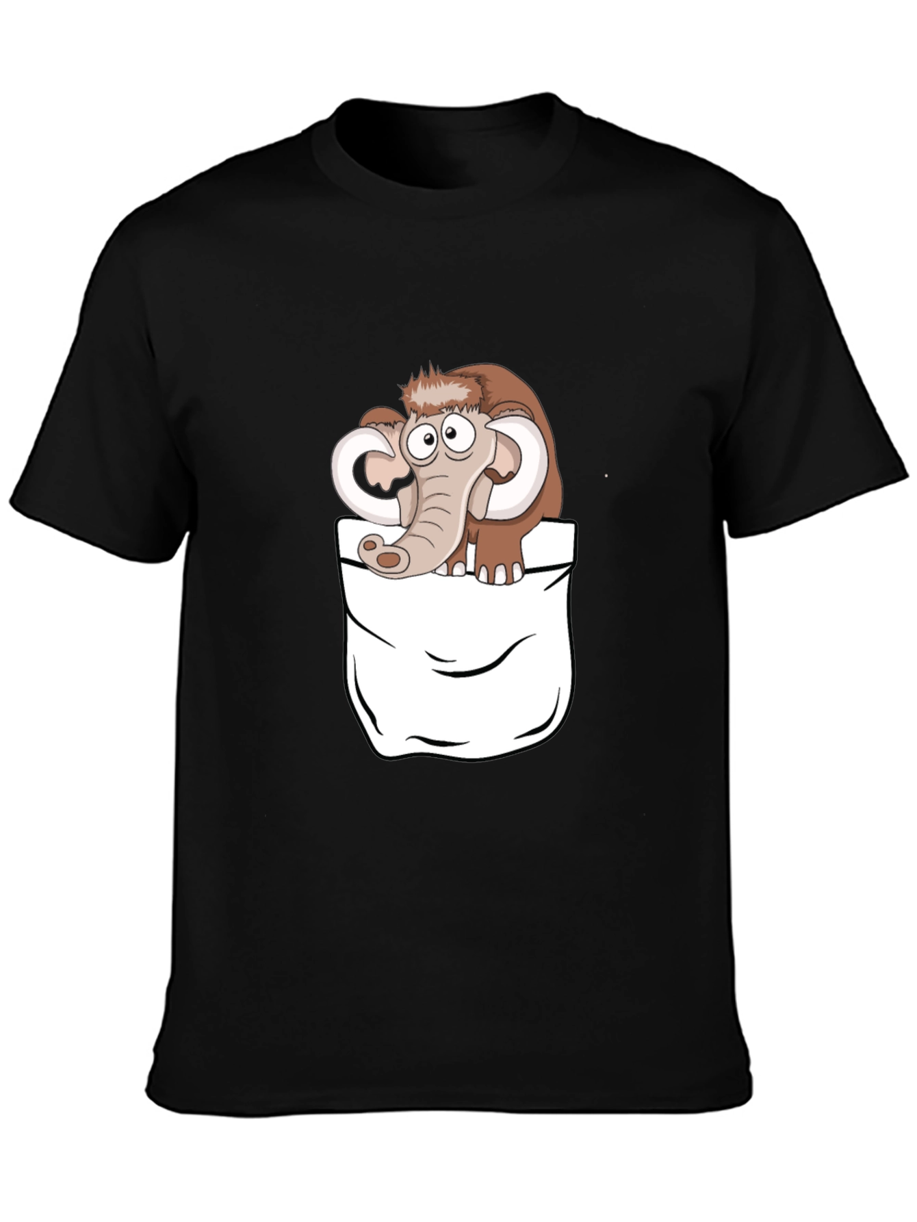 Black Cartoon Mammoth Pocket Black T-Shirt view 3