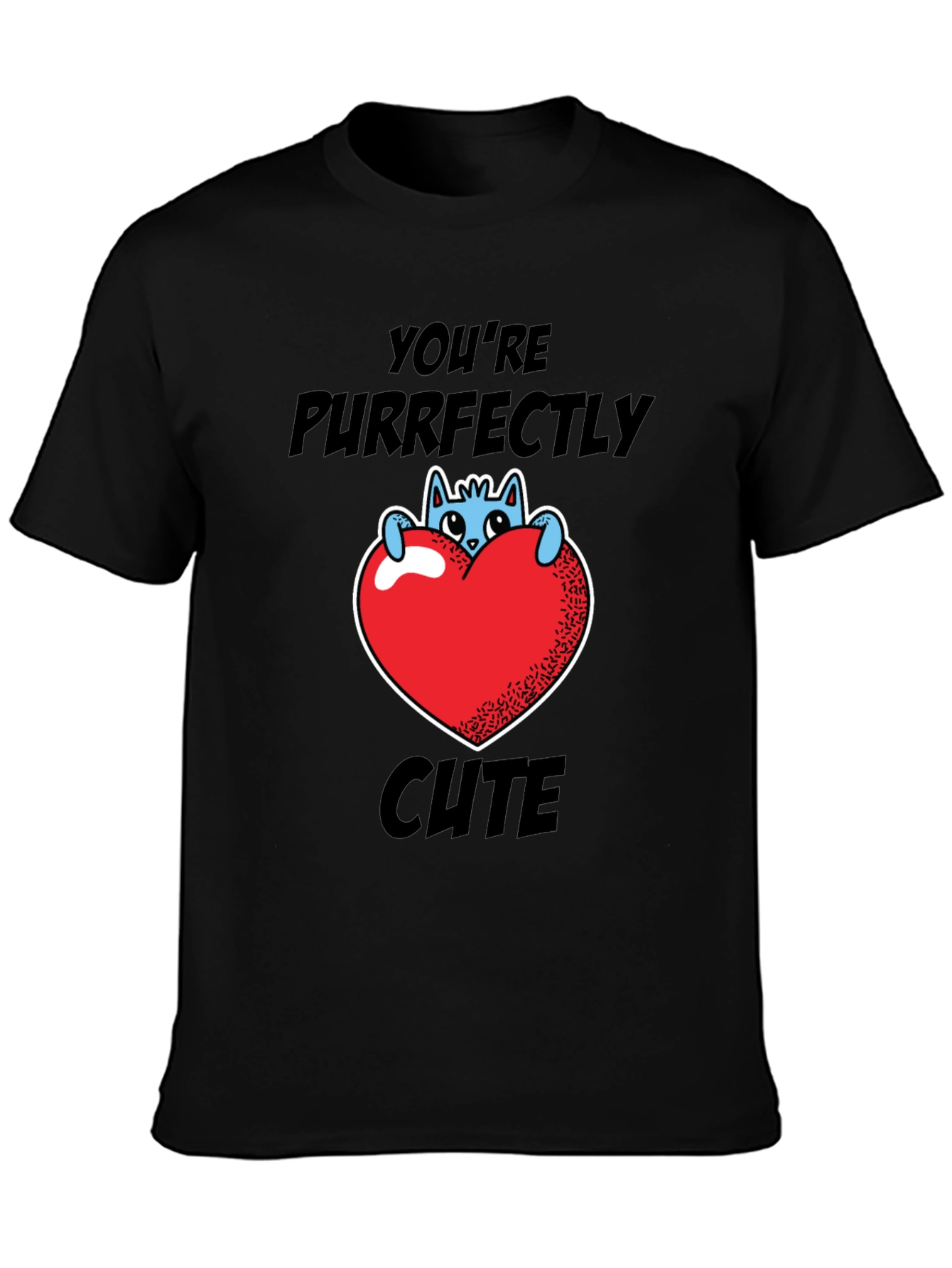 Black Purrfectly Cute Cat Heart Graphic T-Shirt view 3
