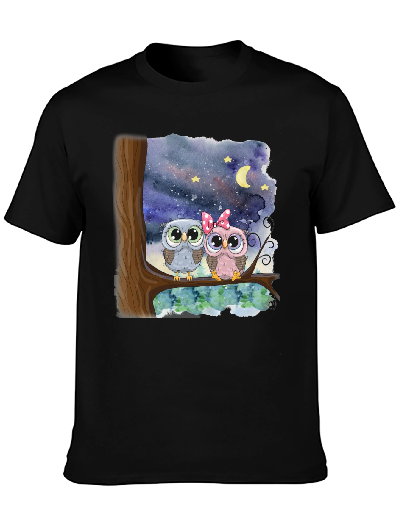 Owl Couple Graphic Tee - Night Sky Design - 3