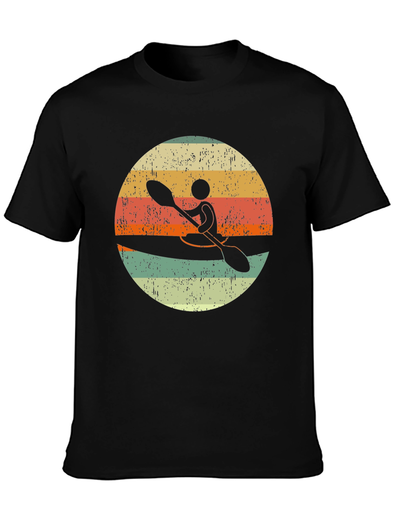Black Vintage Kayak Sunset T-Shirt view 3
