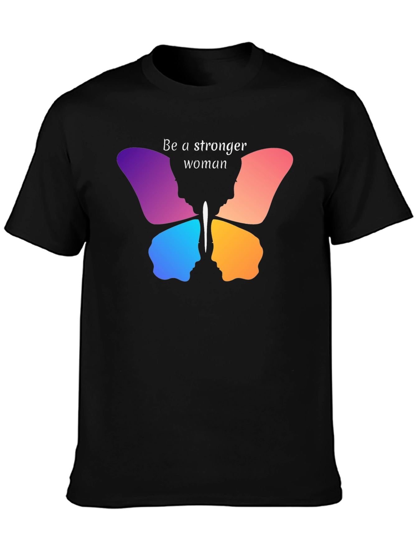 Black Stronger Woman Butterfly Graphic Tee view 3