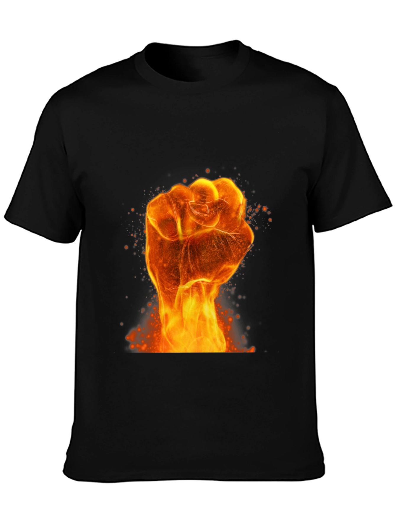 Black Fiery Fist Graphic Print Black T-Shirt view 3