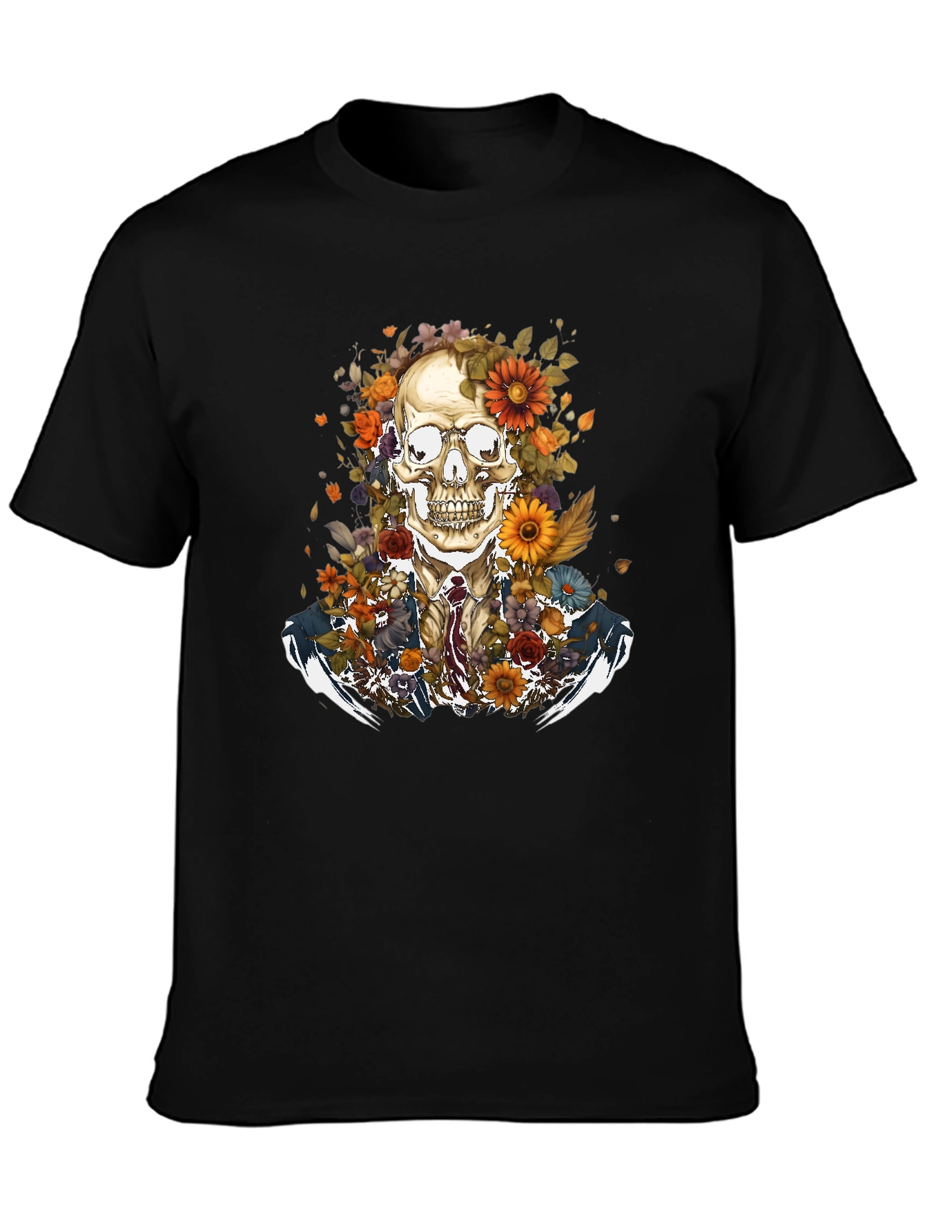 Black Floral Skull Graphic Tee - Stylish Menswear view 3